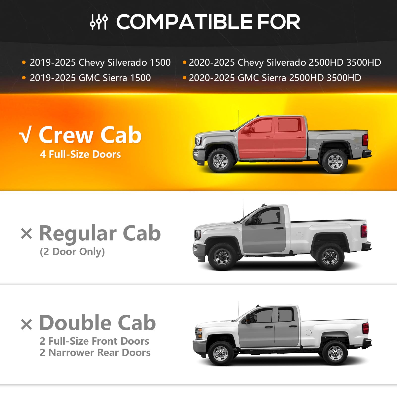 Yzona Two Raised Step, Crew Cab Running Boards Compatible With 2019-2025 Chevy Silverado & Gmc Sierra 1500, 2020-2025 Chevrolet