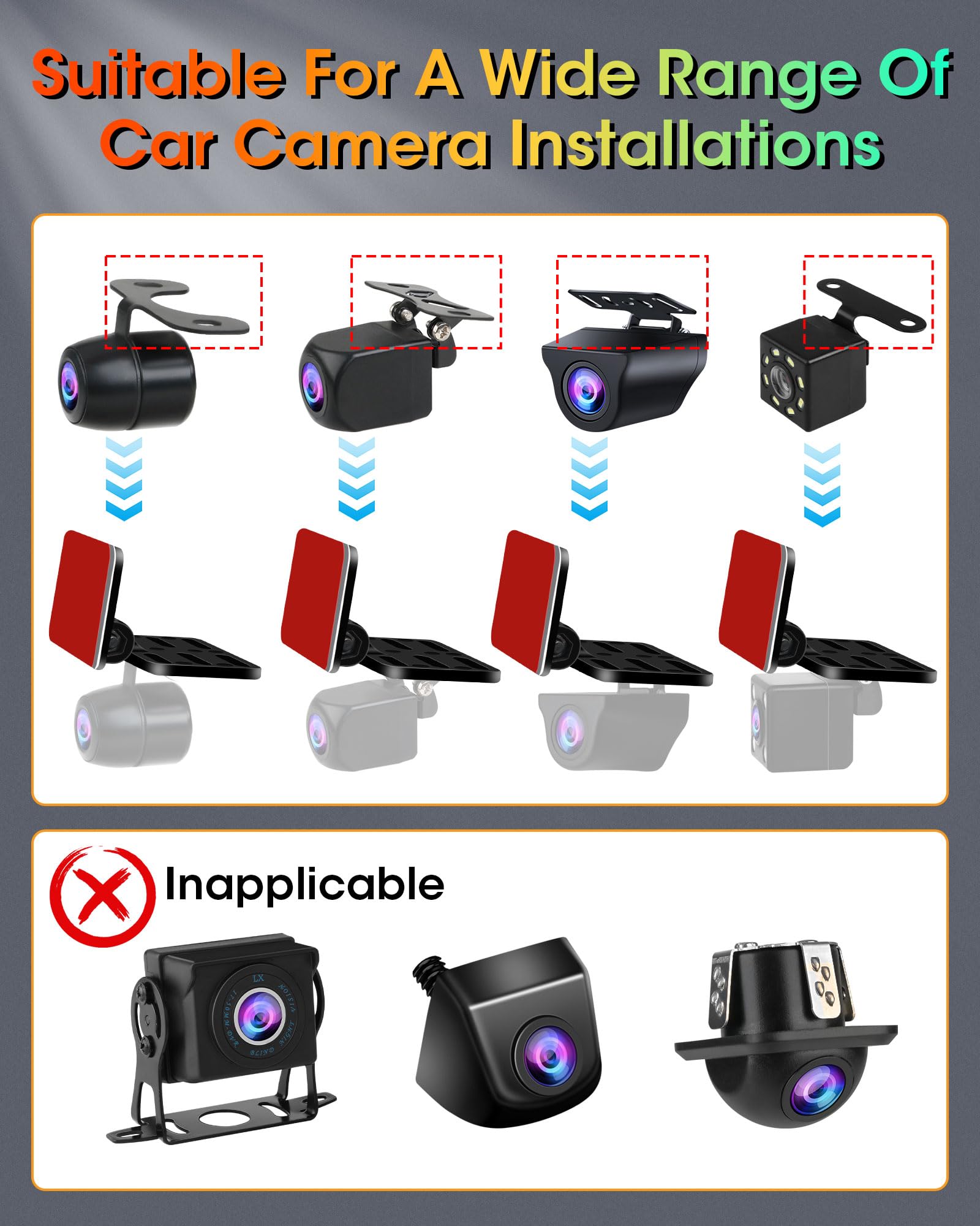 Jelkuz Rear Camera Holder for Dash Cam - 180° Adjustable Bracket, Strong Adhesive, Black-Plastic, Model ZJ-1