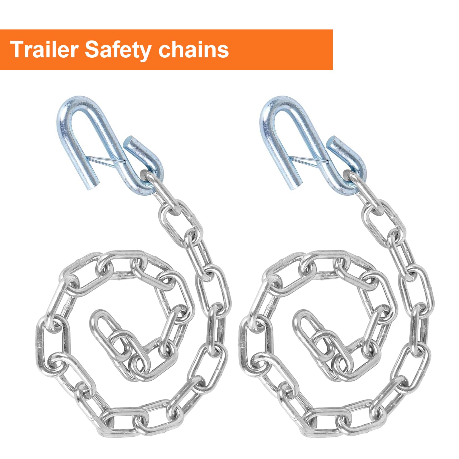 Teukriga 1/4'' X 27'' Grade 30 Steel Boat Trailer Safety Chain With Spring Clip Hooks 5000 Lbs, 2 Pcs (1/4'' X 27'')