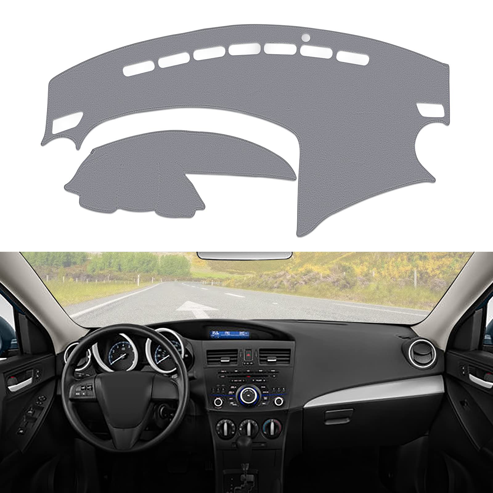 Berksyde Dashboard Dash Cover Mat Carpet Compatible With 2010-2013 Mazda 3 Sedan/Hatchback/Mazdaspeed 3(Grey)