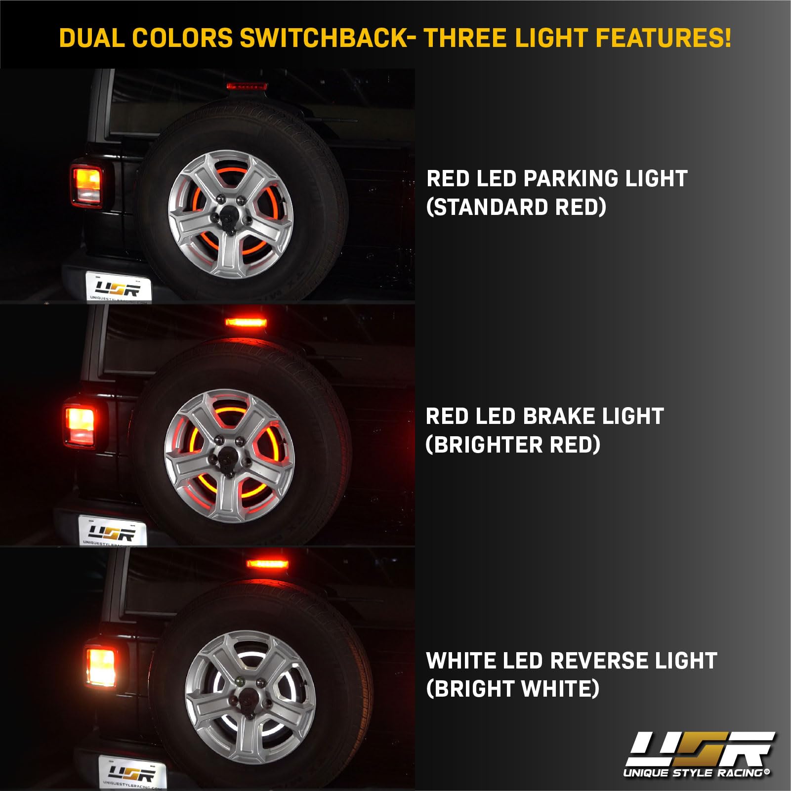 Usr 2018+ Jl Wrangler Spare Tire 3Rd Third Brake Switchback Red/White Led Halo Wheel Light Compatible With 2018-2024 Jeep Wrangl