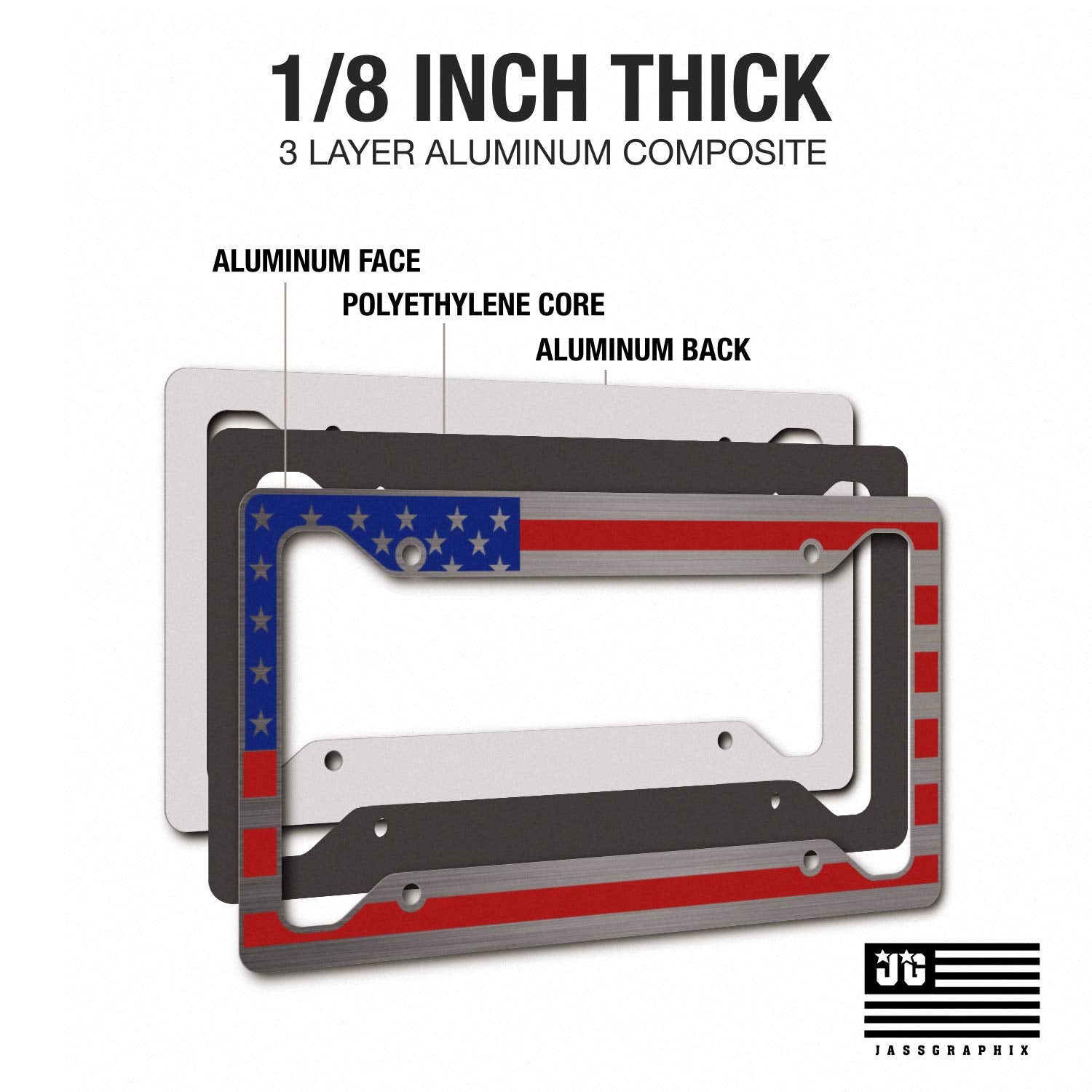 American Flag License Plate Frame - Red And Blue On Brushed - Tactical- Car Tag Frame
