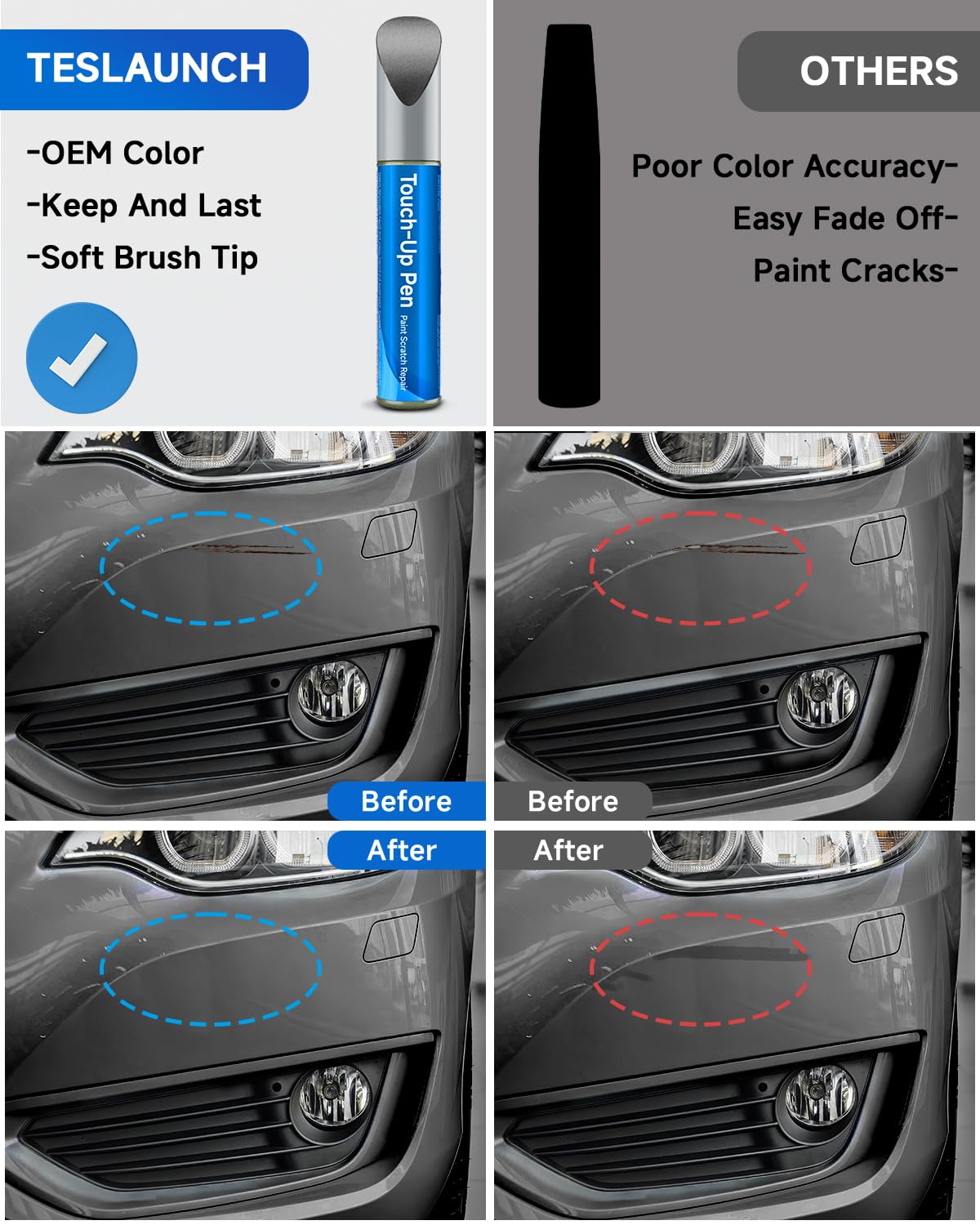 Teslaunch Touch Up Paint For Bmw, Mineral Grey(B39) Exact Match Touch Up Paint Car Scratch Repair(Mineral Grey Metallic For X2/2