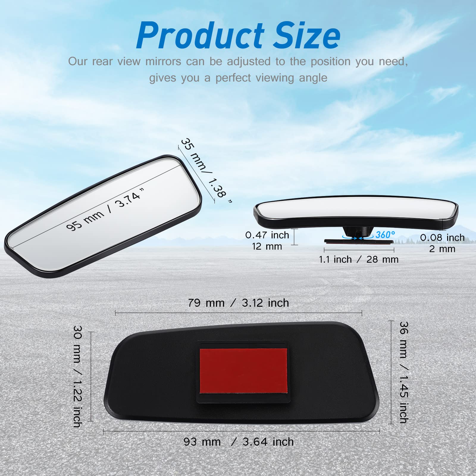 4 Pieces Blind Spot Mirror For Car Rear View Mirror Glass Convex Car Side Mirror Automotive Mirrors With Frame For Universal Car Truck Suv Accessories, Rectangular