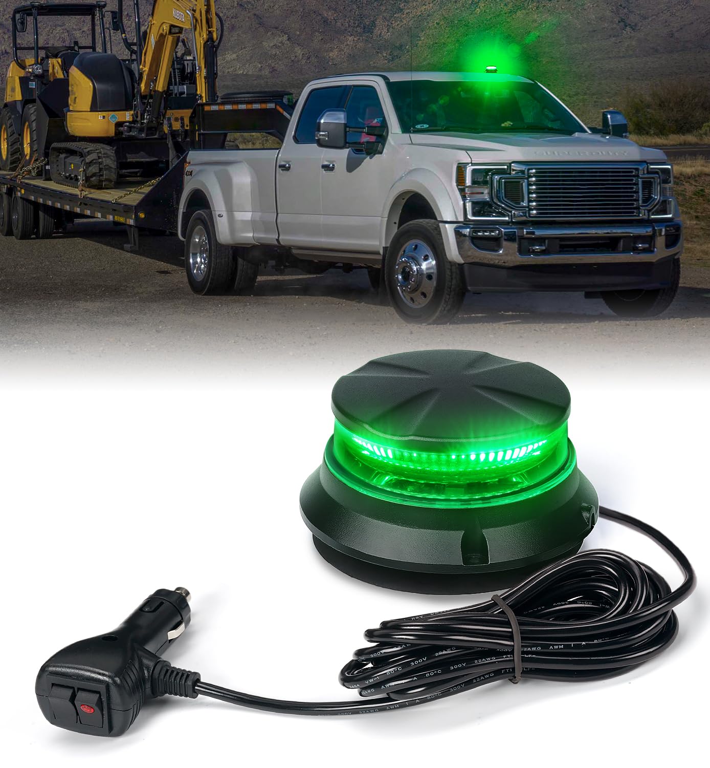 Xprite Green LED Rotating Beacon Light Rooftop Forklift Strobe Warning Revolving Flashing Lights for Construction Security Patro