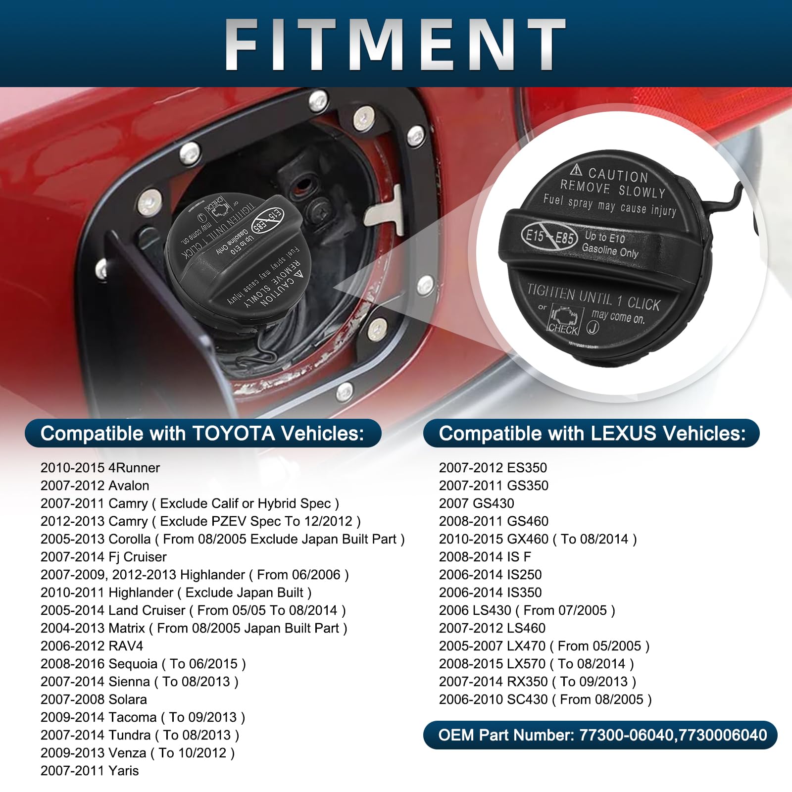 Fuel Tank Cap Gas Cap Compatible with Camry 4Runner Avalon Corolla Highlander Sienna Tacoma Tundra FJ Land Cruiser Matrix Rav4 S