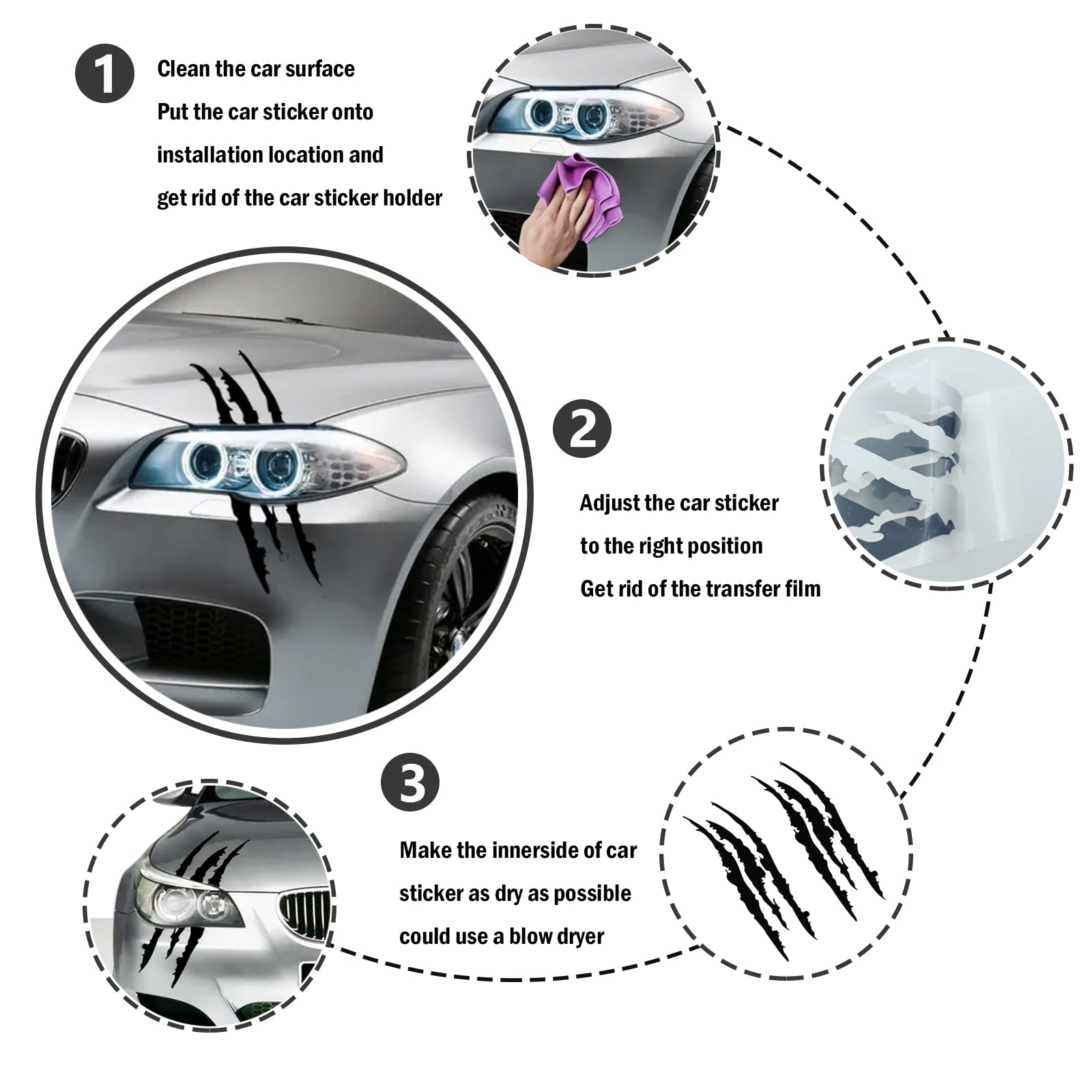 2Pcs Claw Mark Decals For Cars,Headlight Car Sticker,Stripes Scratch Decal Vinyl For Sports Cars Suv Pickup Truck Window Motorcycles Ect (Black)