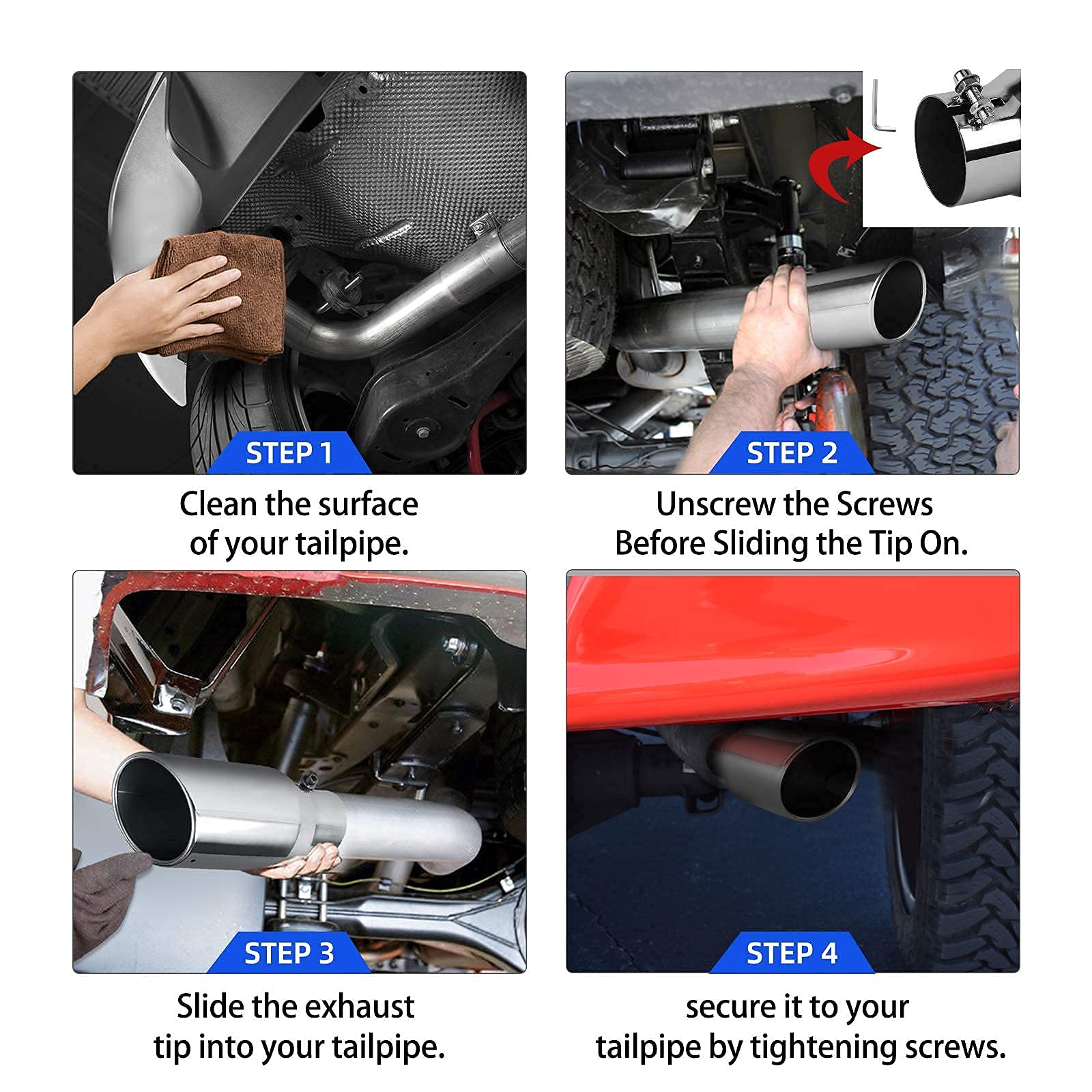 Autosaver88 2.5 Inch Inlet Exhaust Tip, 2.5'' Inlet 4'' Outlet 9'' Overall Length Chrome-Plated Stainless Steel Exhaust Tail Tip