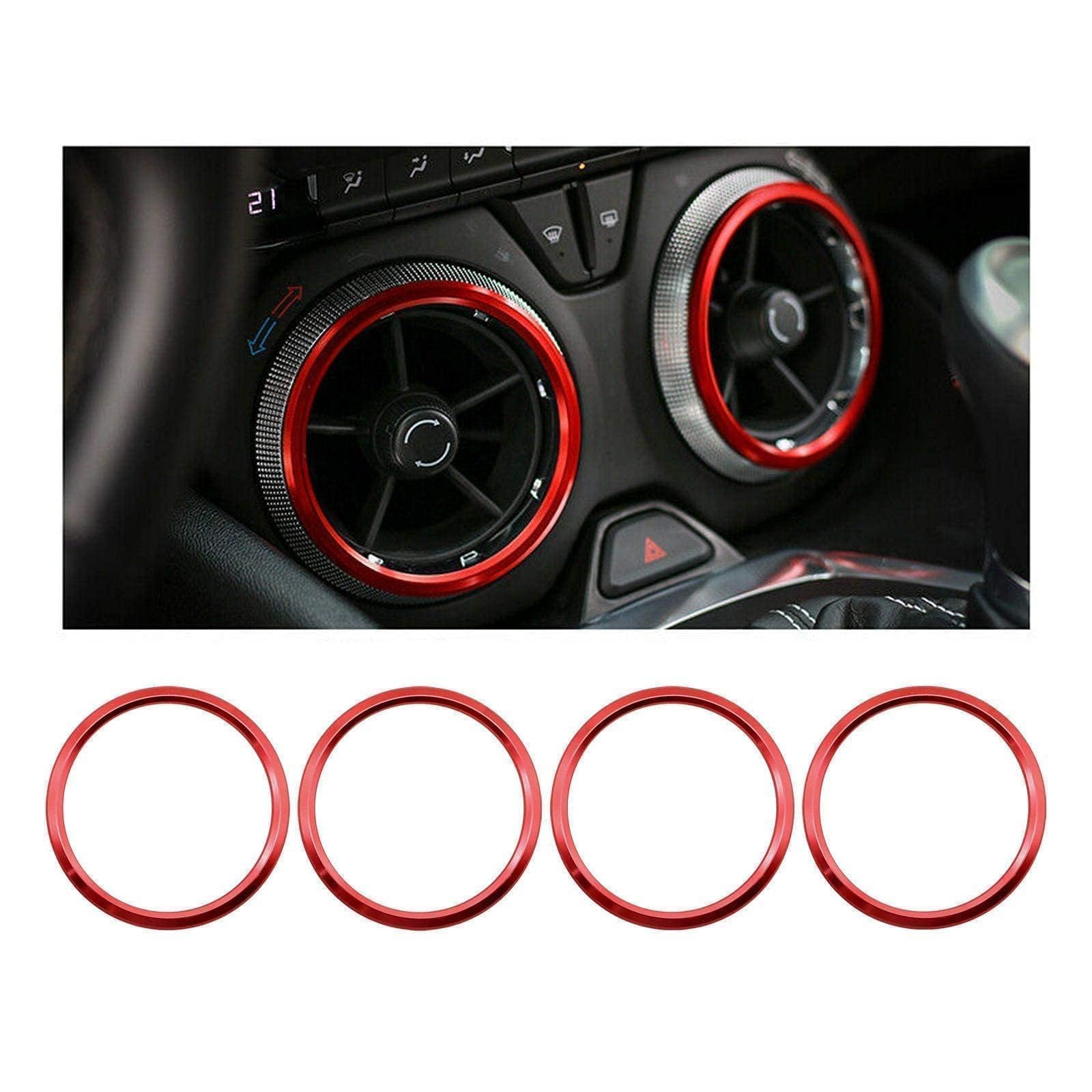 SecosAutoparts 4PCS Aluminum Air Vent Outlet Ring Cover for Chevrolet Camaro 2016-2020, Red Decor