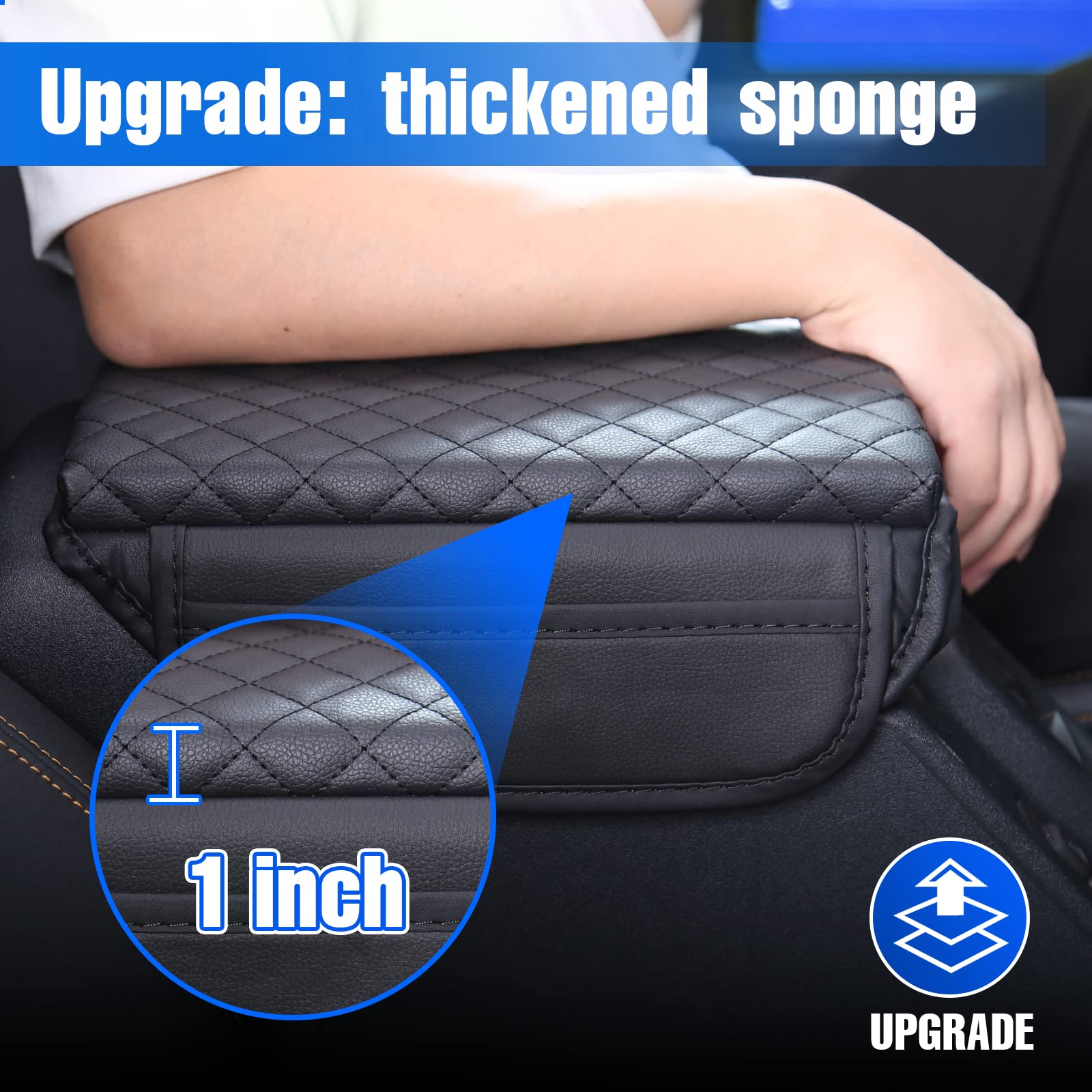 BEEGROW Center Console Armrest Cover for Ford Bronco Accessories 2021 2022 2023 2024 2/4-Door with Leather Side Pockets Interior
