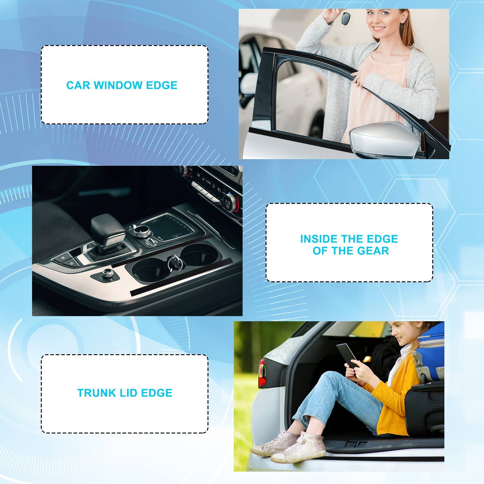 Tallew 3 Rolls 67 Ft Car Edge Door Guards Sill Protector 5D Carbon Fiber Vinyl Wrap Automotive Vehicle Anti Collision Film Fits (Black, 2 In X 17, 4 X, 2.7 X 33 Ft)