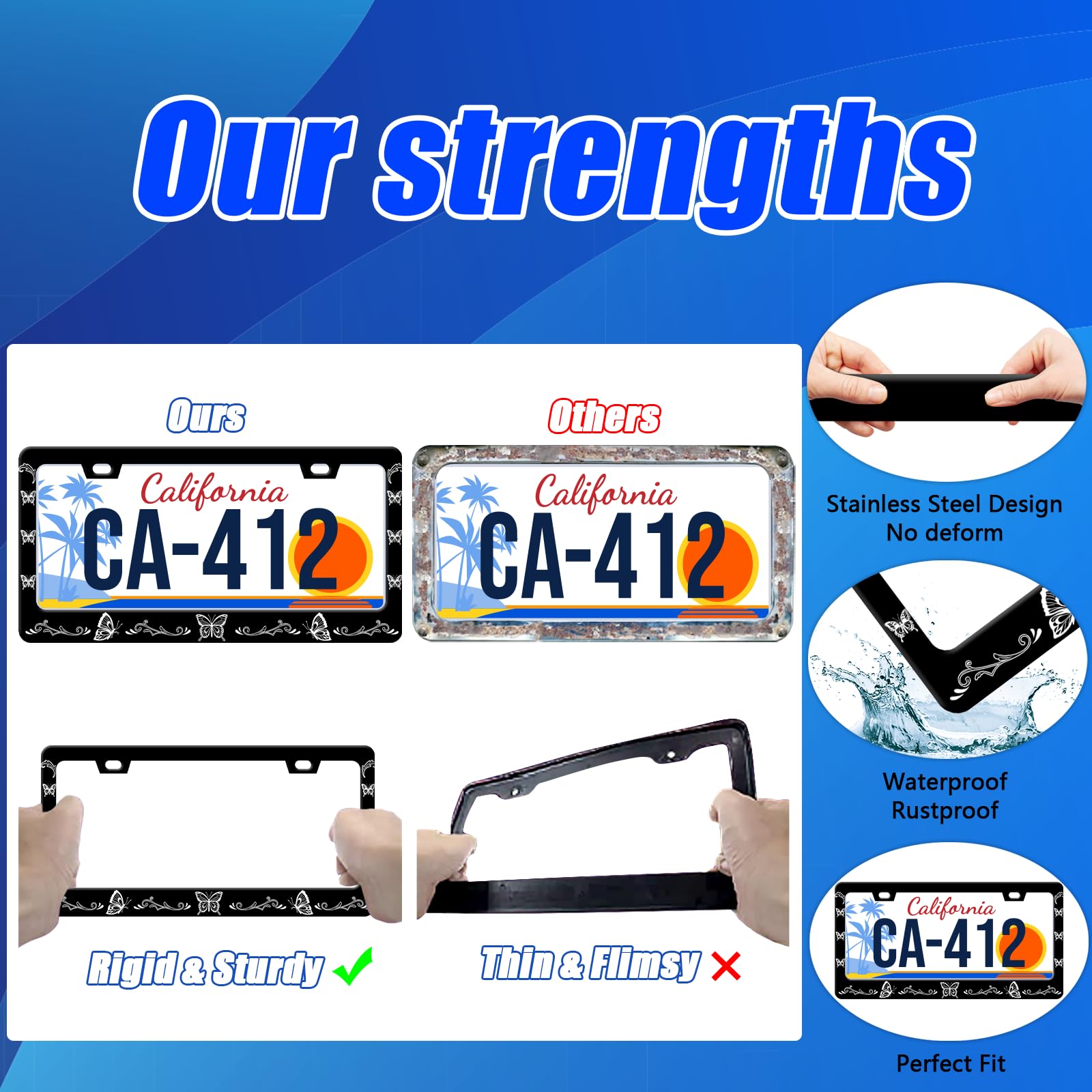 Butterflies License Plate Frames Beautiful Animal Insect License Plate Holder for Car Decor Parts Personalized Stainless Steel L