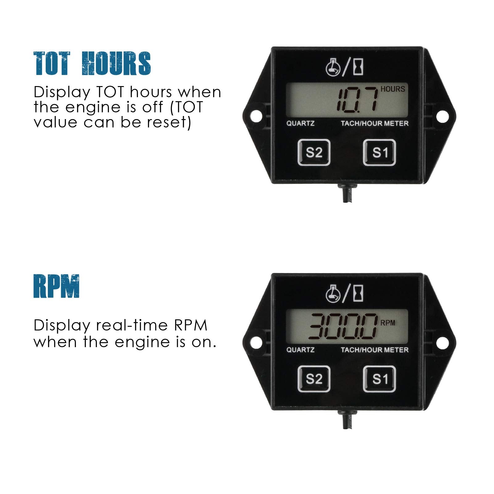 Runleader Digital Hour Meter Tachometer, Maintenance Reminder, Battery Replaceable, Automatically Shutdown, Use for ZTR Lawn Mow