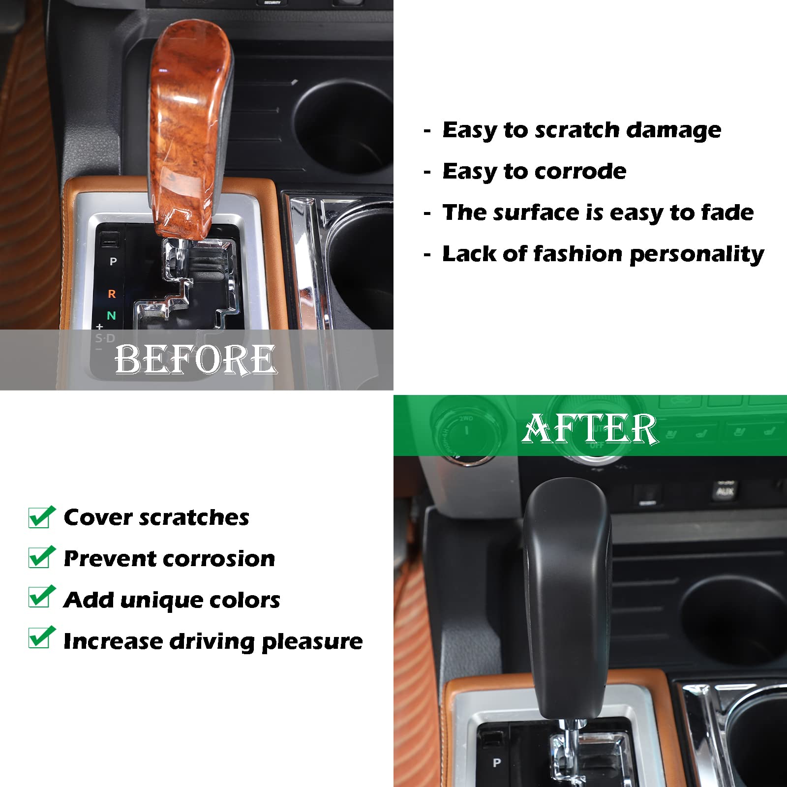 Llkuang Center Console Gear Shift Head Cover Trim Fit For Toyota Tundra 2014-2021 Car Accessories (Matte Black)