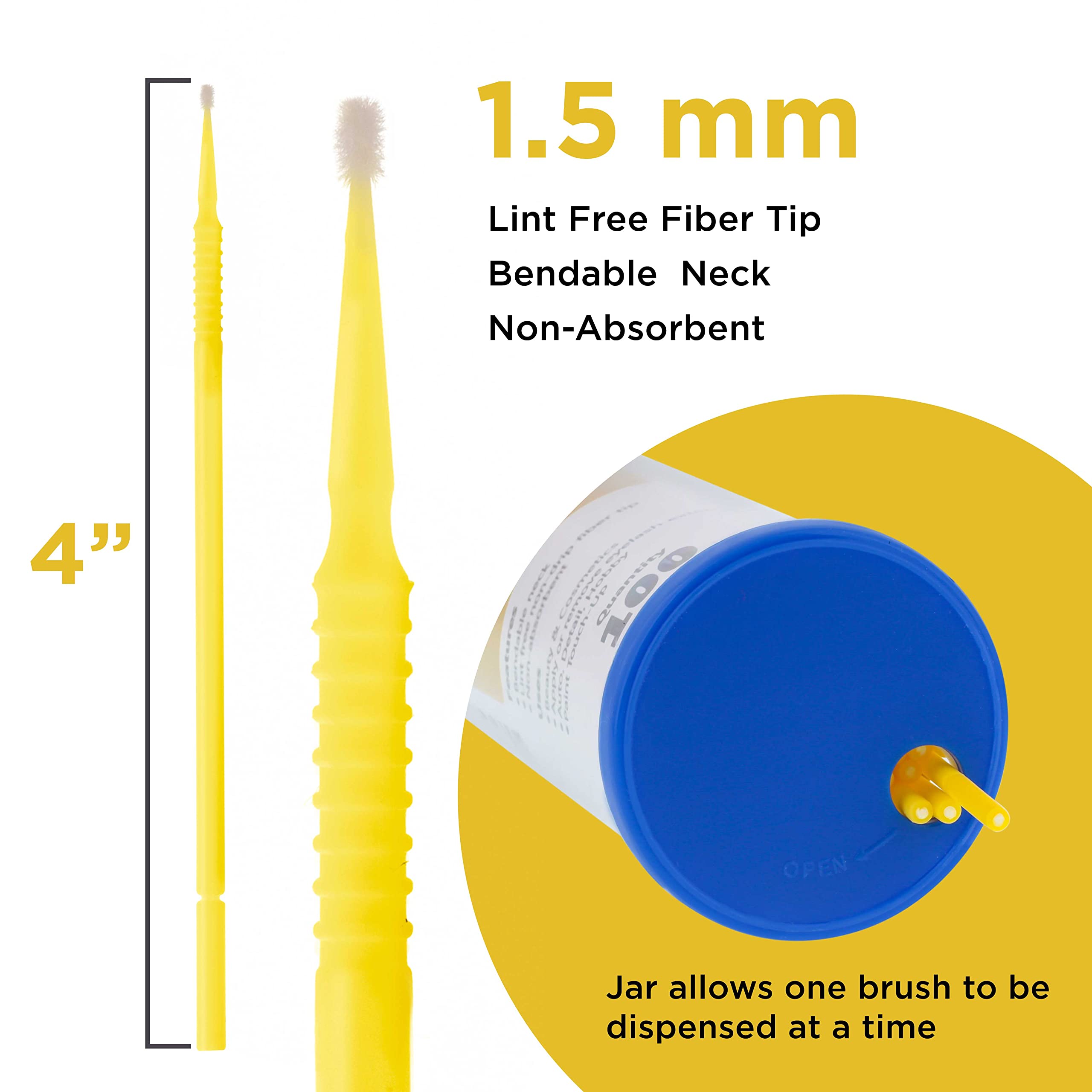 Tcp Global 100 Paint Touch Up Brushes, Disposable Micro Brush Applicators, Yellow With Fine 1.5 Mm Tips - Auto Body Shop, Auto C