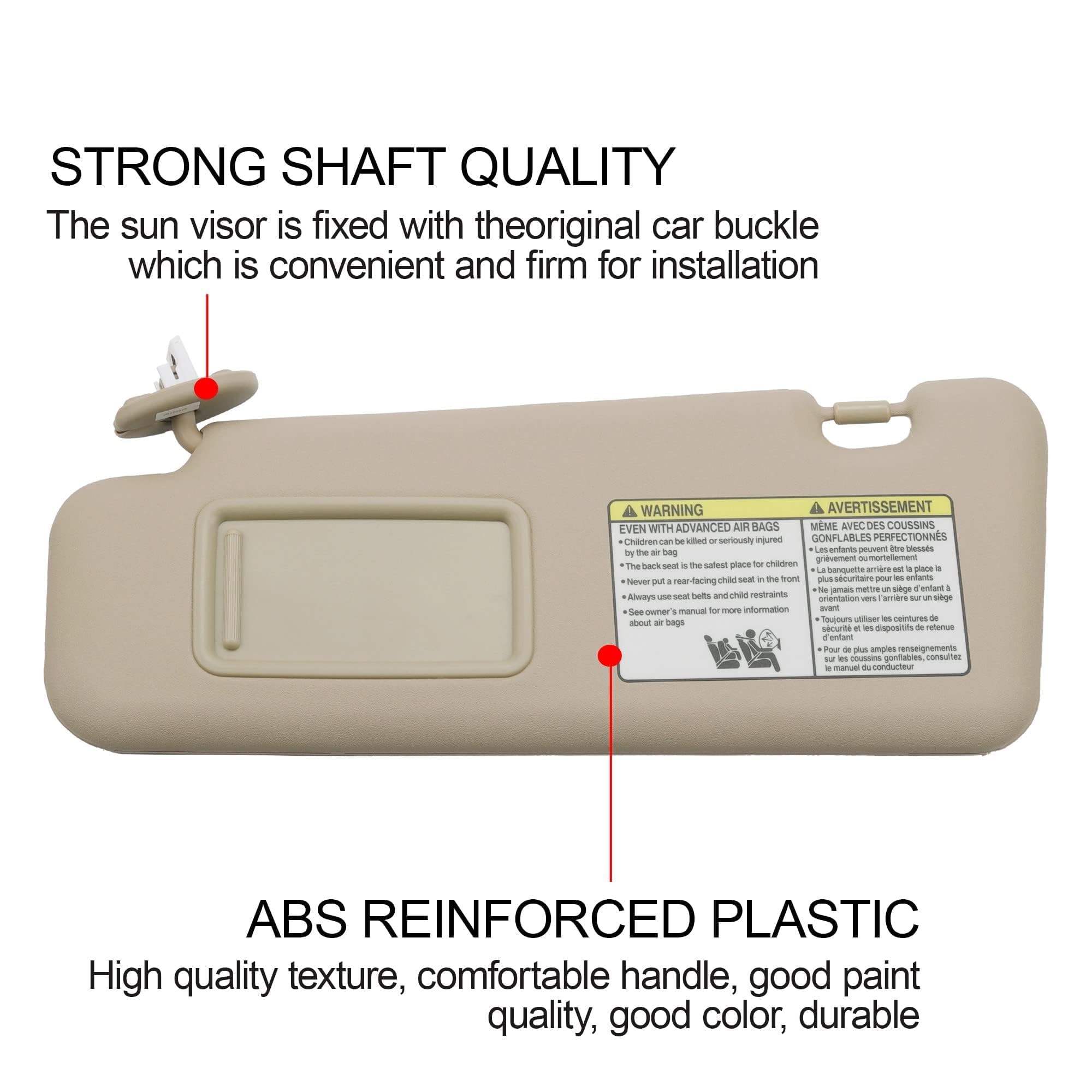 Dasbecan Front Left Driver Side Sun Visor With Light Compatible With Toyota Highlander 2008-2013 74320-48180-E0 (Beige)