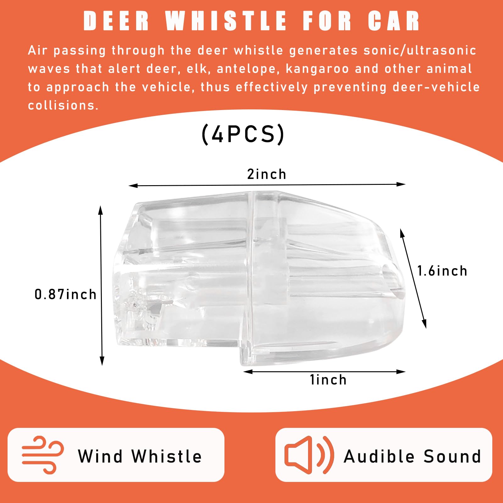 Dickno 4 Pcs Deer Whistles For Car, Automotive Deer Warning Whistle Devices, Animal Warning Devices Avoids Collision, Universal