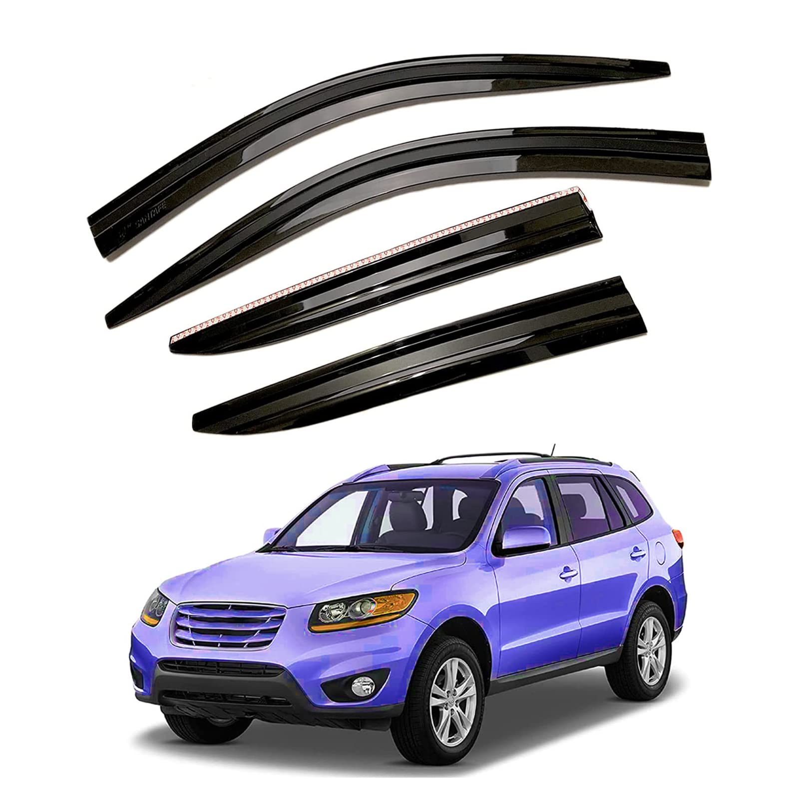 Zzdsnj Tape-On Rain Guard 4-Piece For 2007-2012 Hyundai Santa Fe Windows Visor Shield Shade Smoke