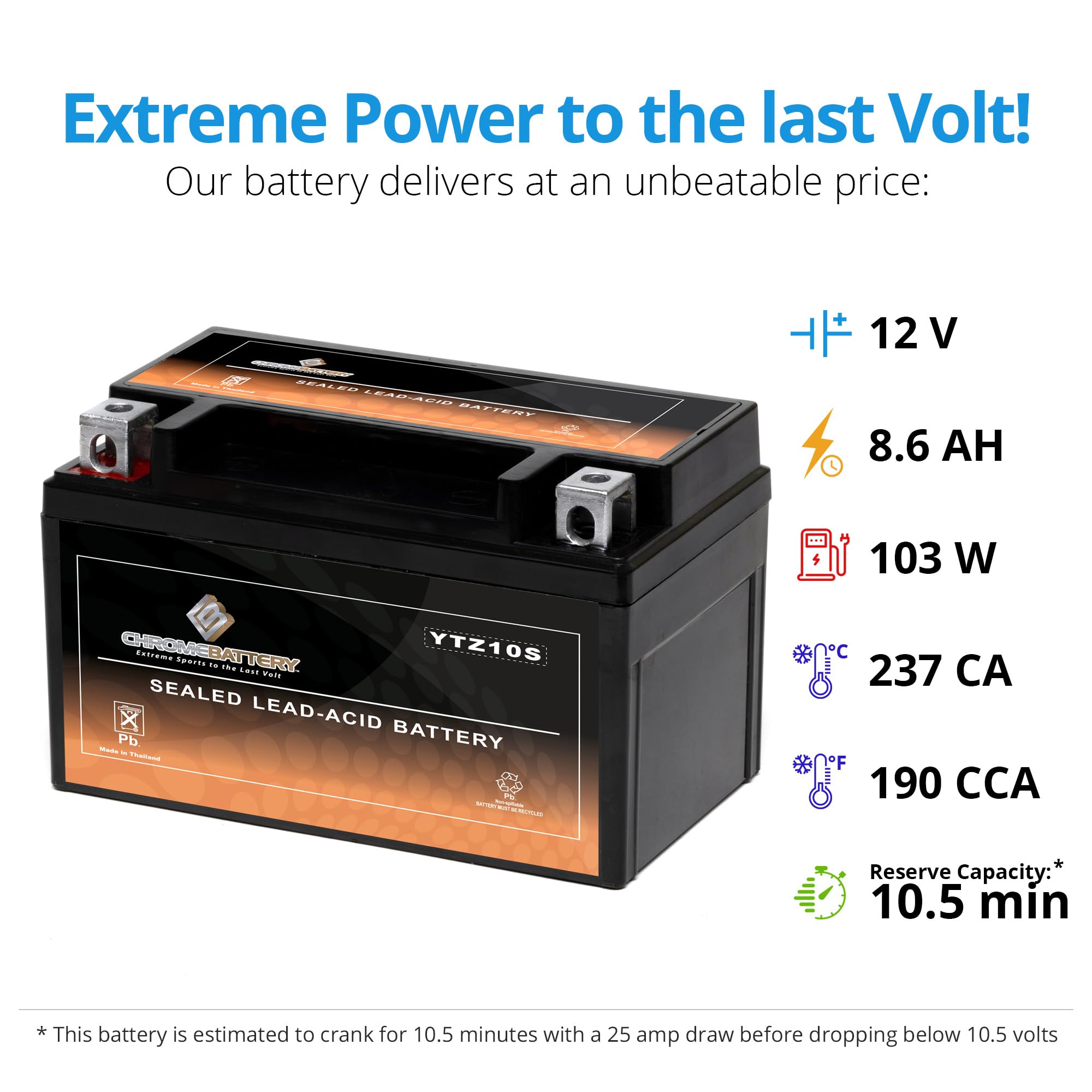 Cb Chromebattery Ytz10S Maintenance-Free 12V 9Ah Battery Replacement For Atv, Motorcycle, Jet Skis, Scooter, Utv, And More - Nut