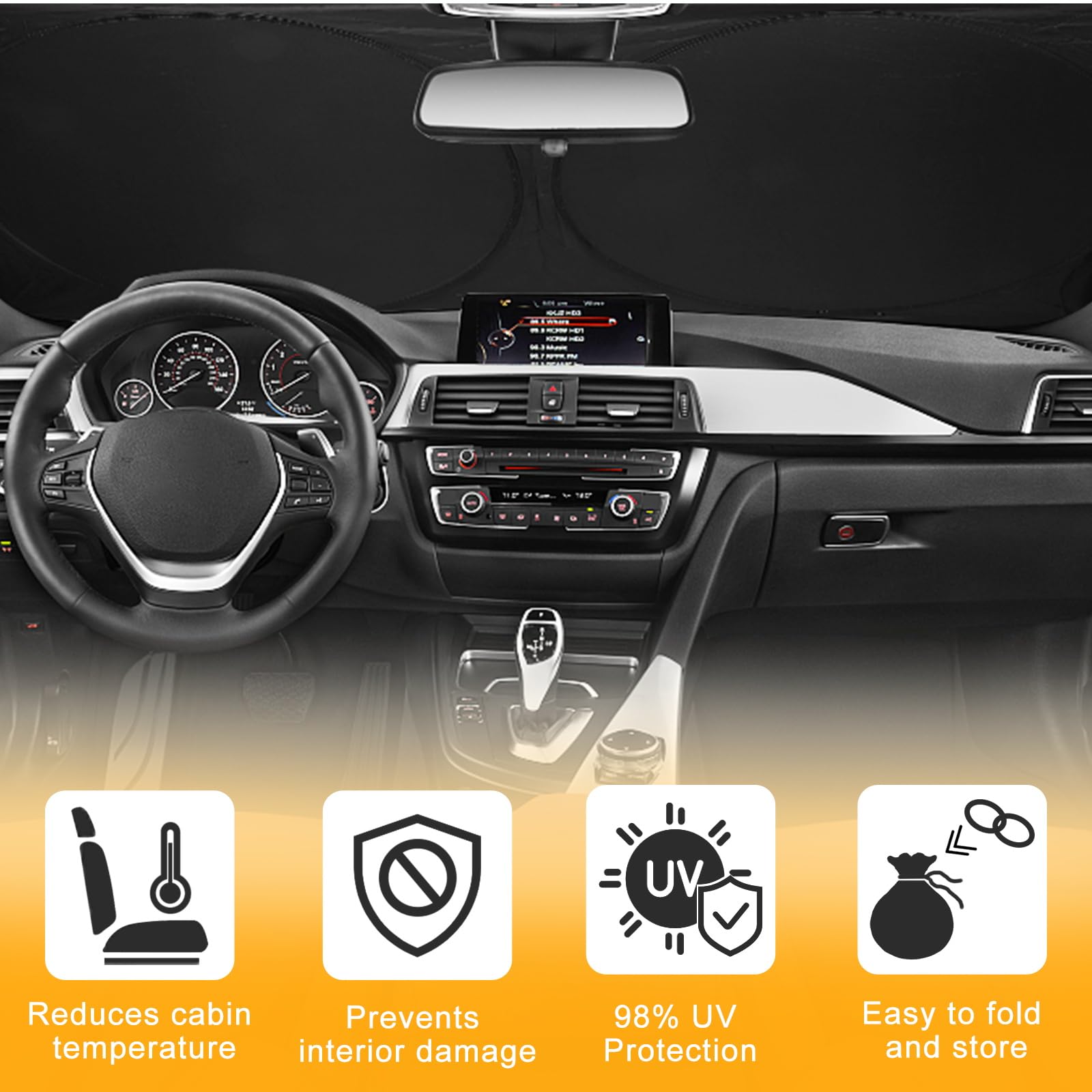 Econour Foldable Car Windshield Sunshade | Sun Shade For Car Windows Blocks Uv Rays And Keeps The Heat Out | Foldable Essential