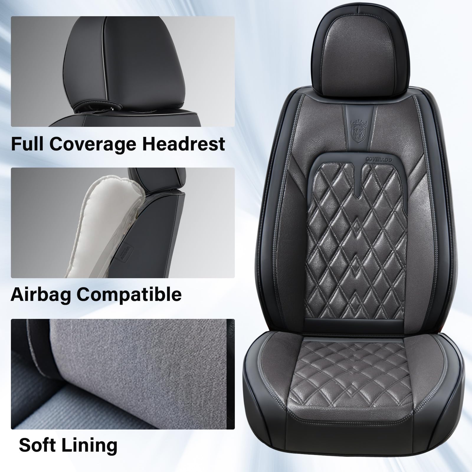 Coverado Car Seat Covers Front Seats, 2 Pack Waterproof Leather Seat Covers For Cars, Luxury Car Seat Protector, Anti-Slip Desig