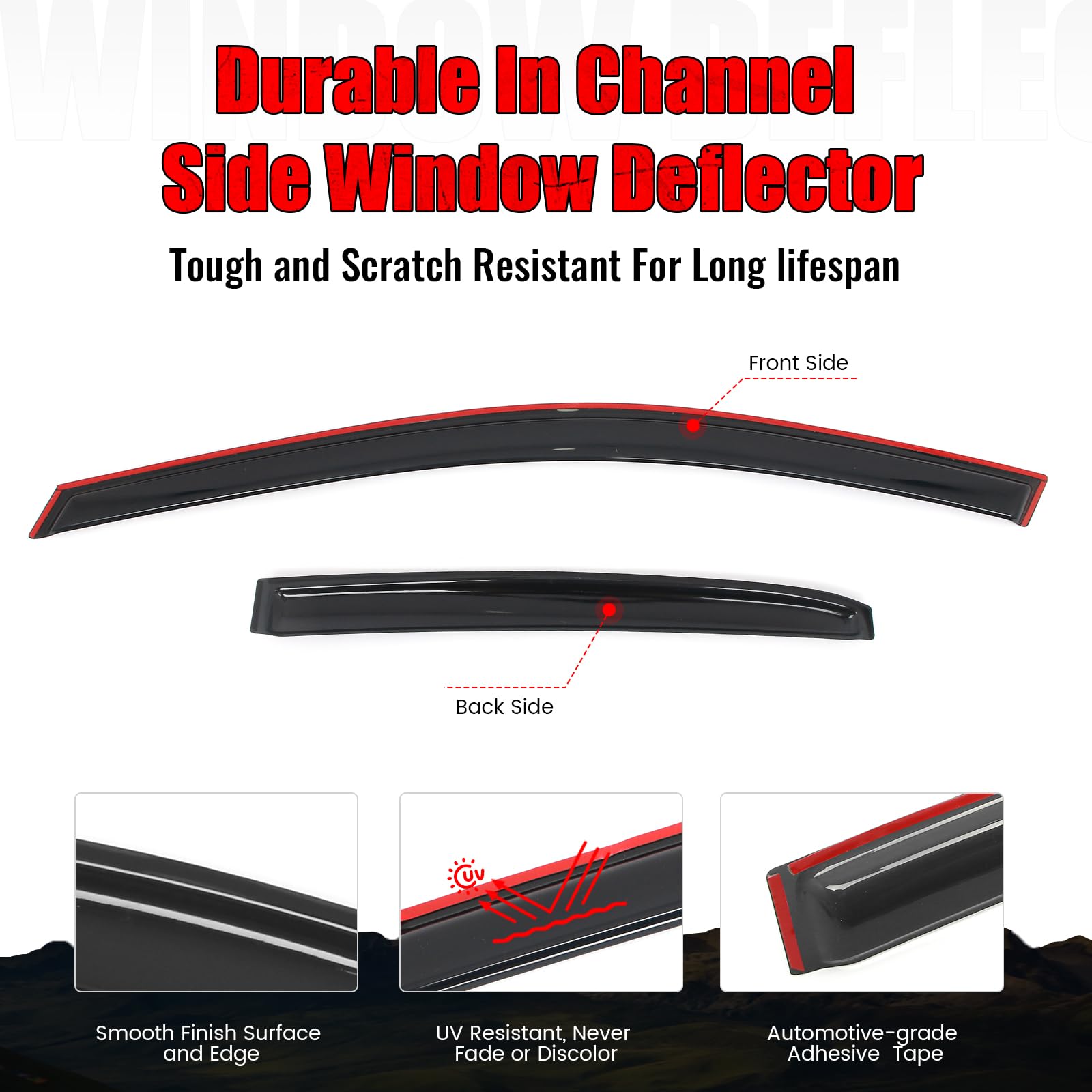 Ikon Motorsports In Channel Window Visors Compatible With 2018-2024 Toyota Camry, Acrylic Smoke/Tinted Rain Guards, Side Window