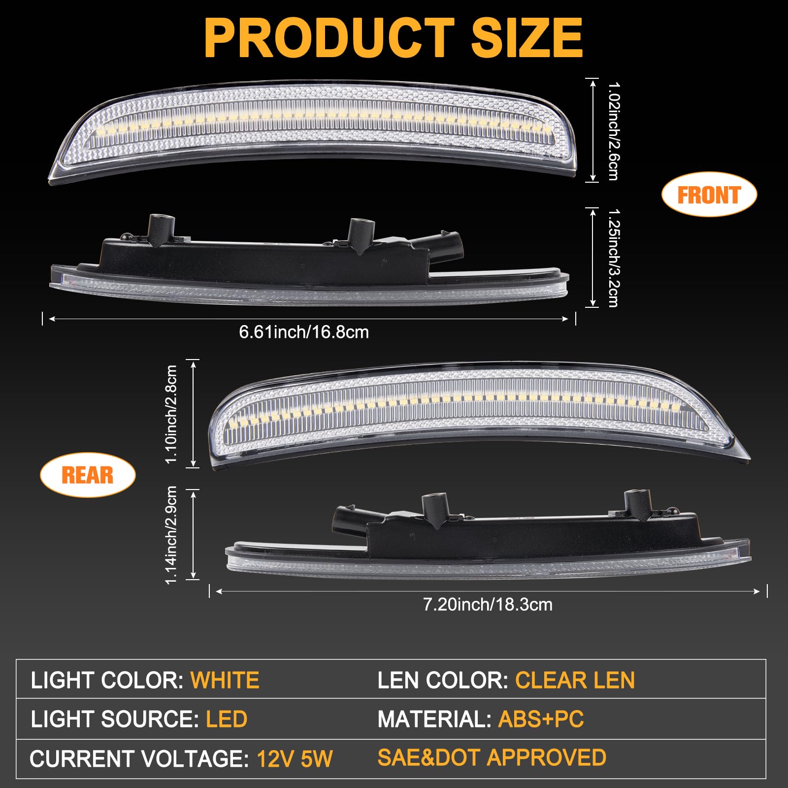 Gempro White Led Side Marker Lights Compatible With Dodge Charger Ld 2015-2023 Front Rear Bumper Marker Lamps 4Pcs, Clear Len