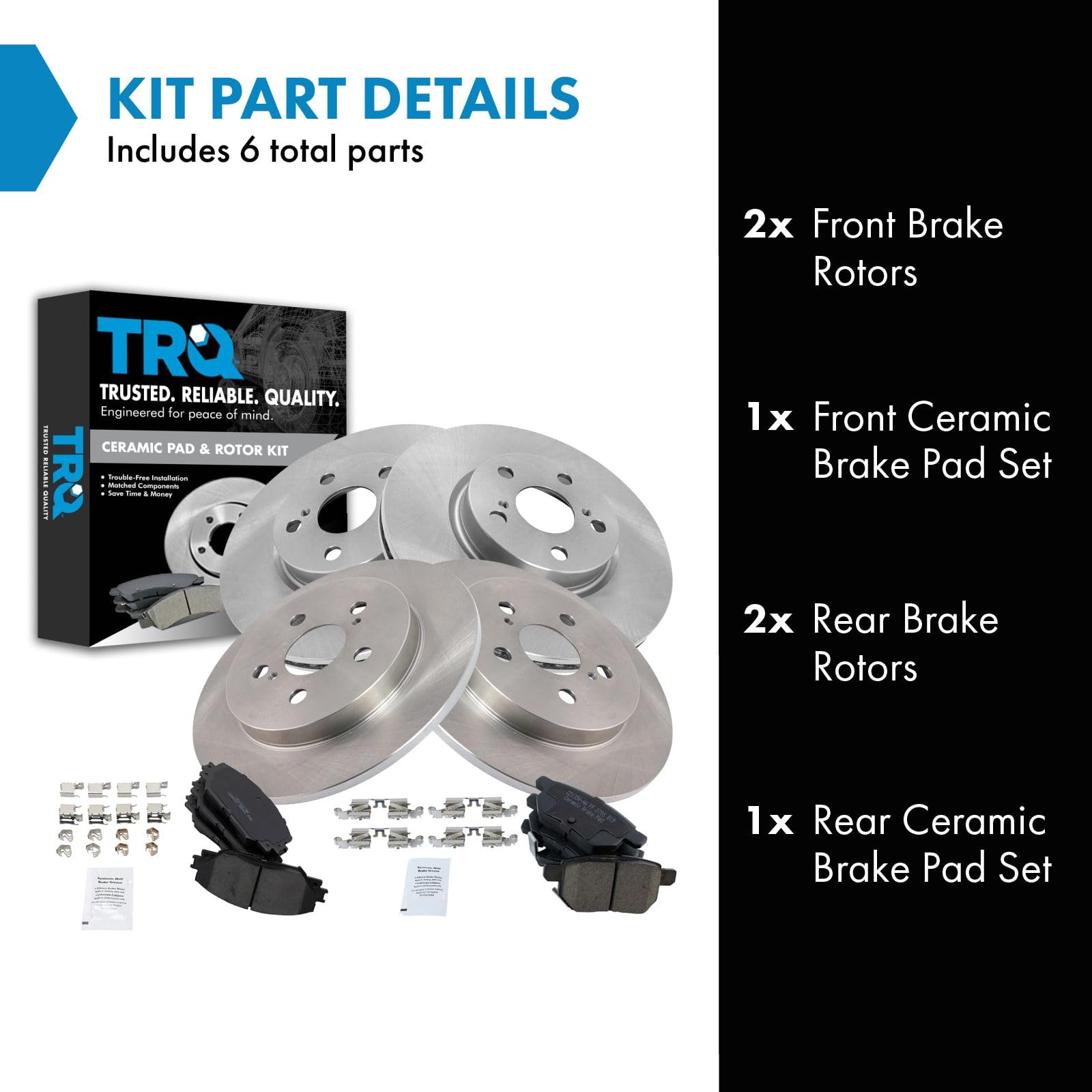 Trq Front And Rear Brake Pad & Rotor Kit Brake Pads Brake Rotor Ceramic Compatible With 2009-2010 Pontiac Vibe 2014-2019 Toyota