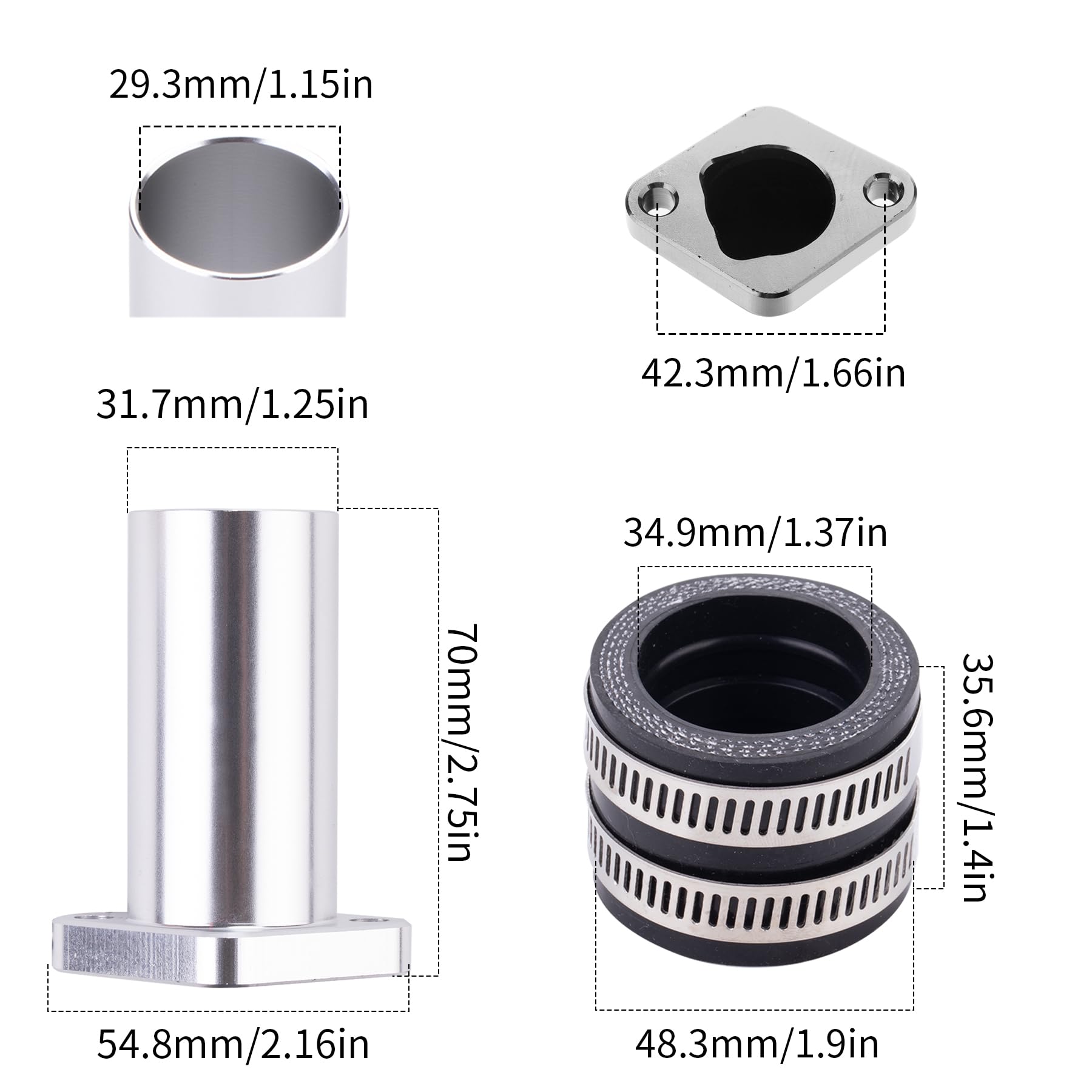 Ciom Universal Intake Pipe Manifold (White) And Motorcycle Carburetor Intake Manifold Interface Inlet Pipe(Black 35Mm) For Pwk24