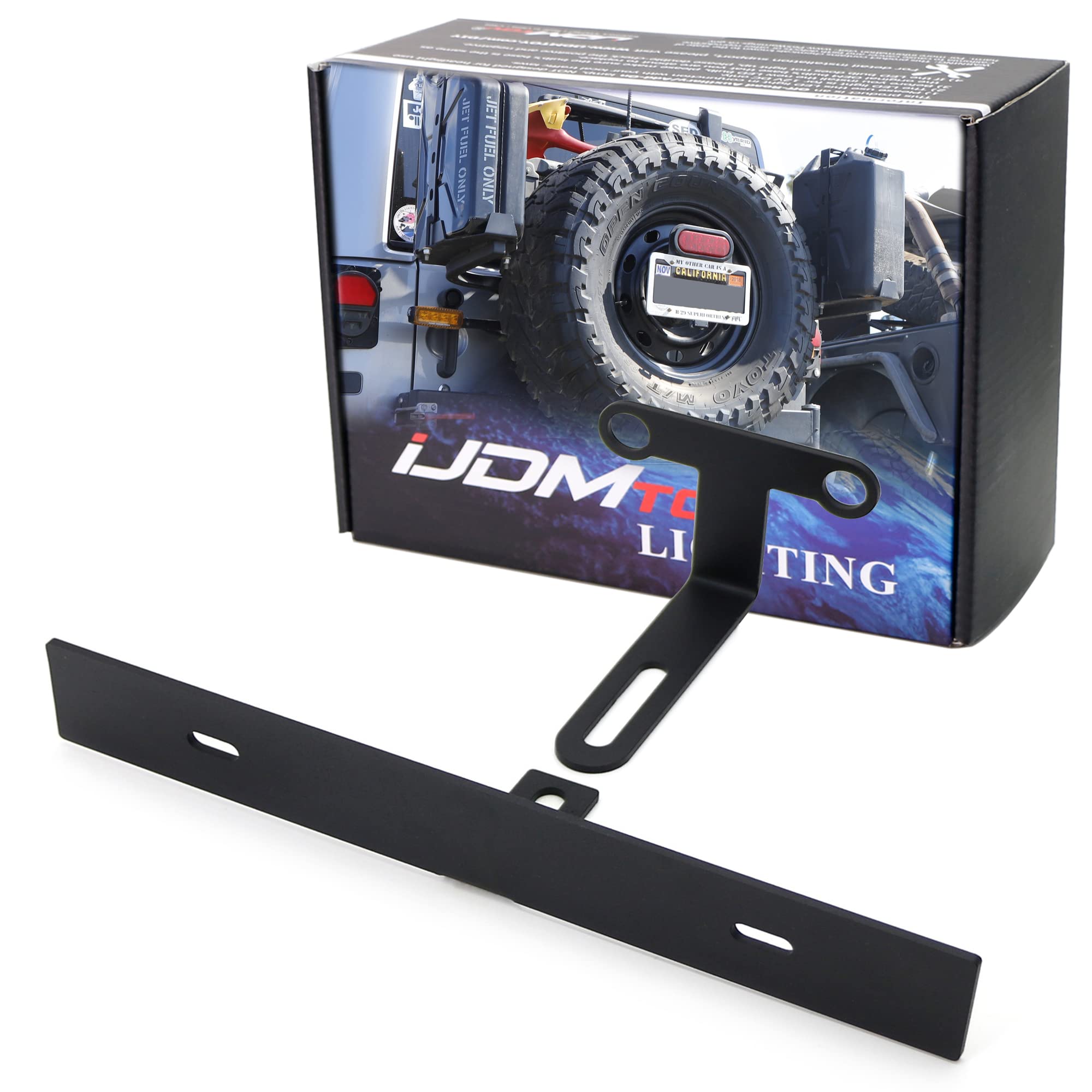 Ijdmtoy Rear Spare Tire Mount License Plate Relocator Bracket Compatible With Jeep 2007-2017 Wrangler Jk