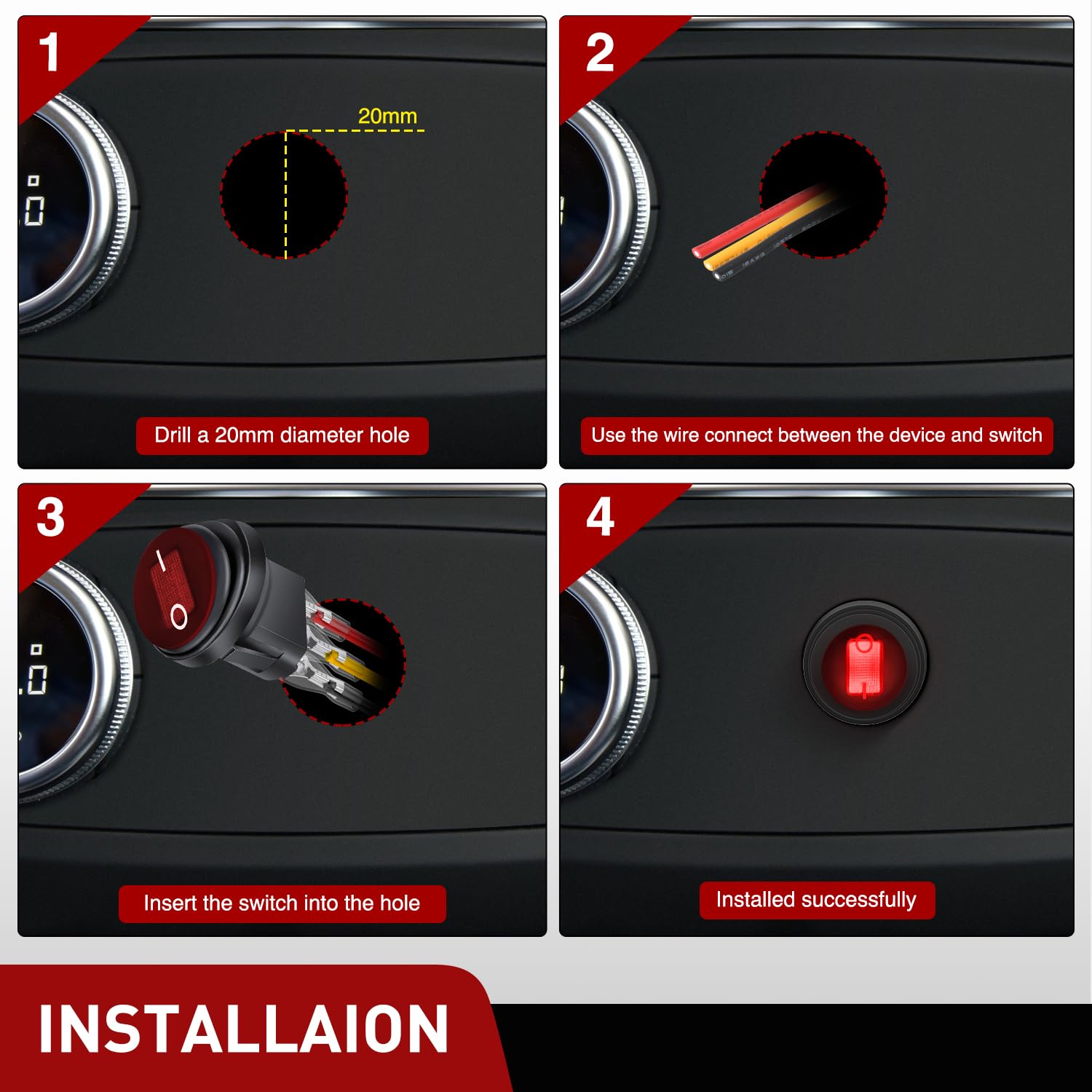 Nilight 5Pcs Waterproof Round Rocker Toggle Red Led Switch 12V 20A 3 Pin On Off Spst For Car Truck Boat Marine Automotive Rv Wit