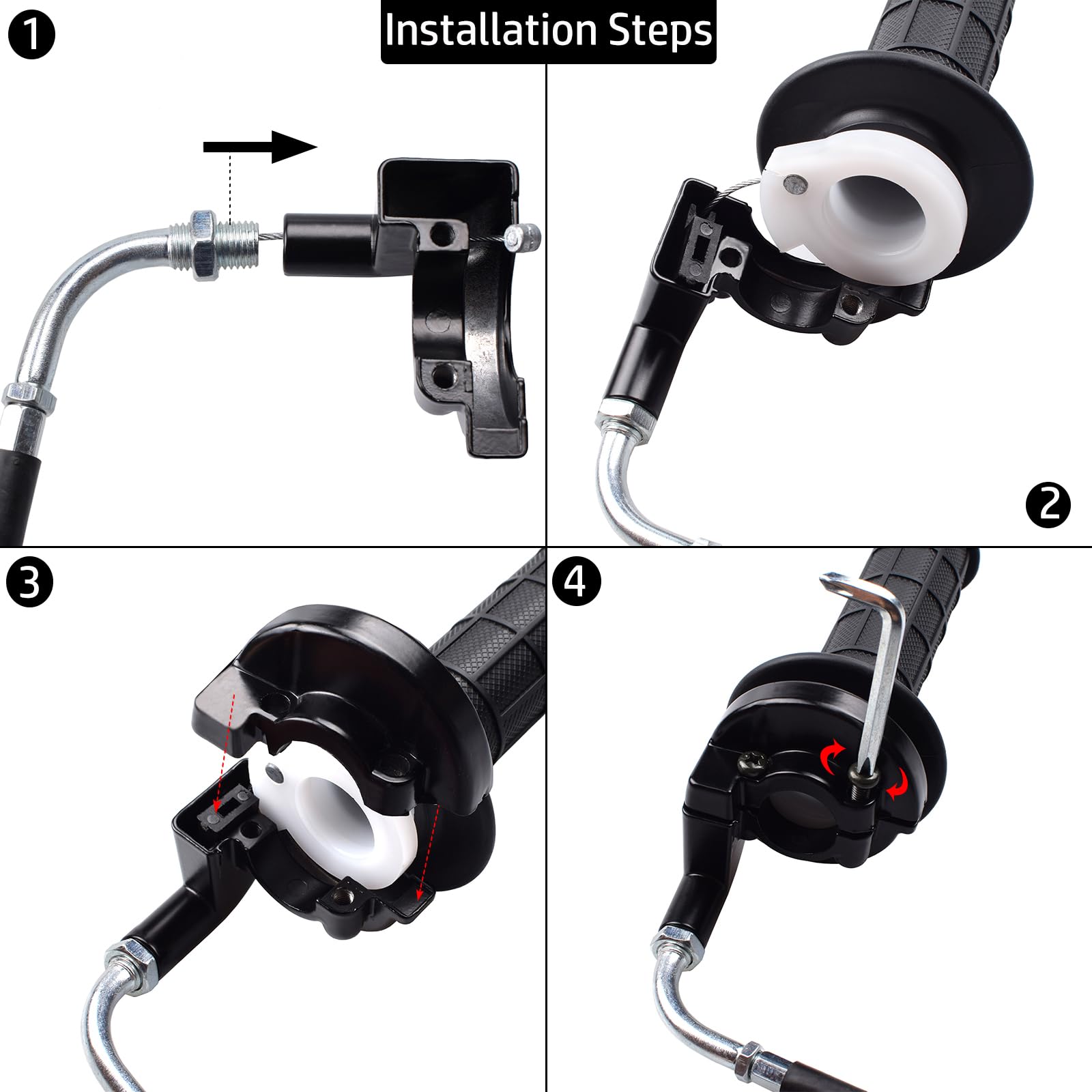 Royitay Twist Throttle Handle Grips,48' Bent Throttle Cable Replacement For 50 110 125 150 250Cc Mb165 Mb200 Pit Dirt Bike Baja Warrior 200Cc Taotao Quad Honda Xr200R Coleman Ct200U Mini Bike Scooter