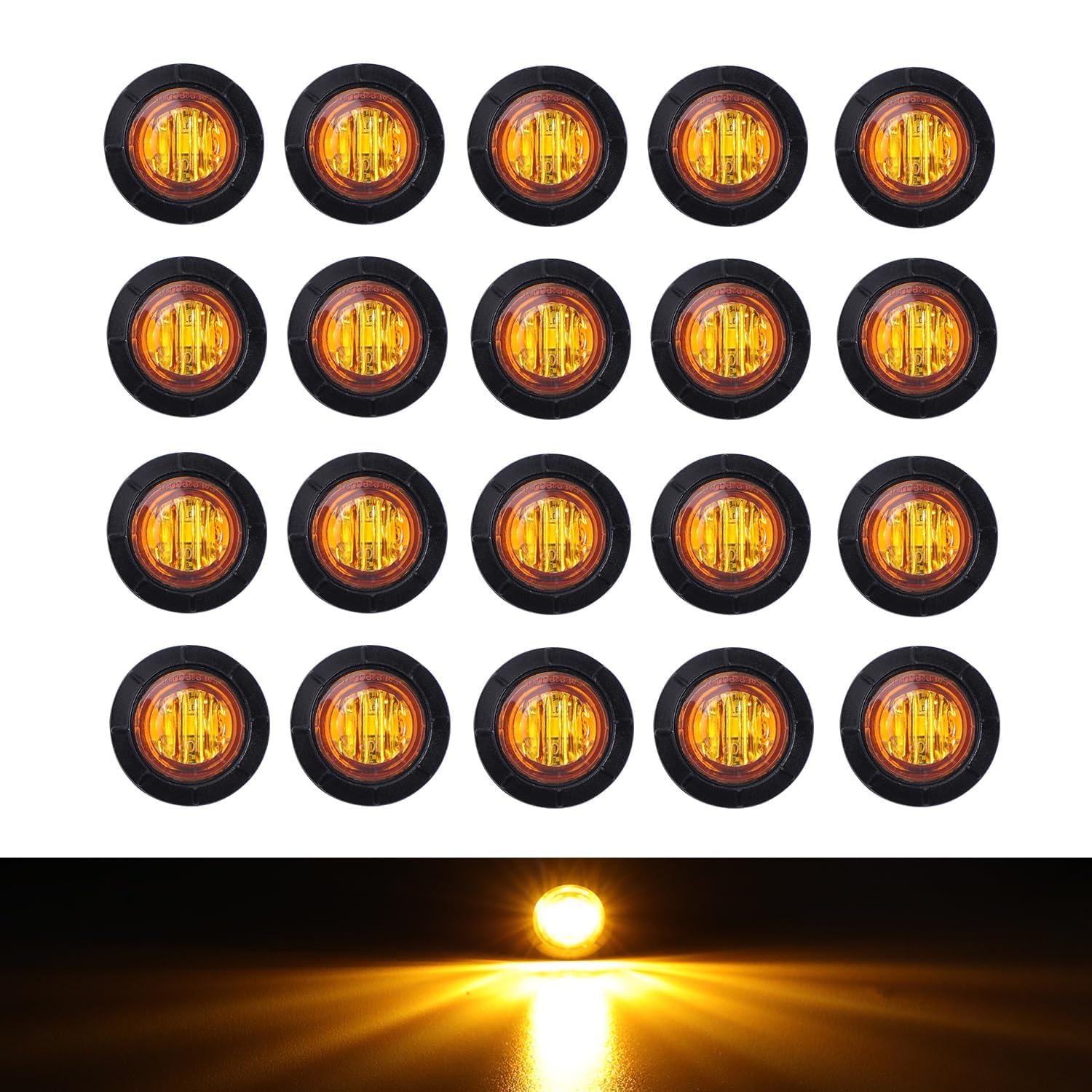 Tmh (Pack Of 20 3/4 Inch Mount Amber Led Clearance Bullet Marker Lights, Side Led Marker Lights For Trailer Truck Rv Car Bus Van