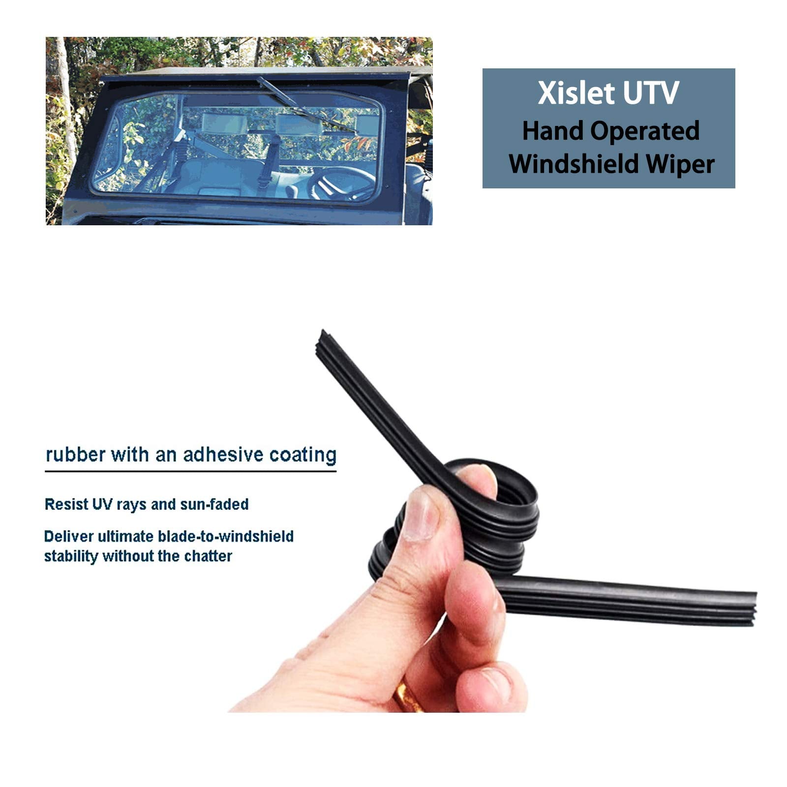Xislet Utv Hand Operated Windshield Wiper Compatible With Polaris Ranger Rzr Can Am Kawasaki Honda Pioneer Golf Cart Manual Windshield Wiper Blades Assembly Windshield Kit Instruction Included