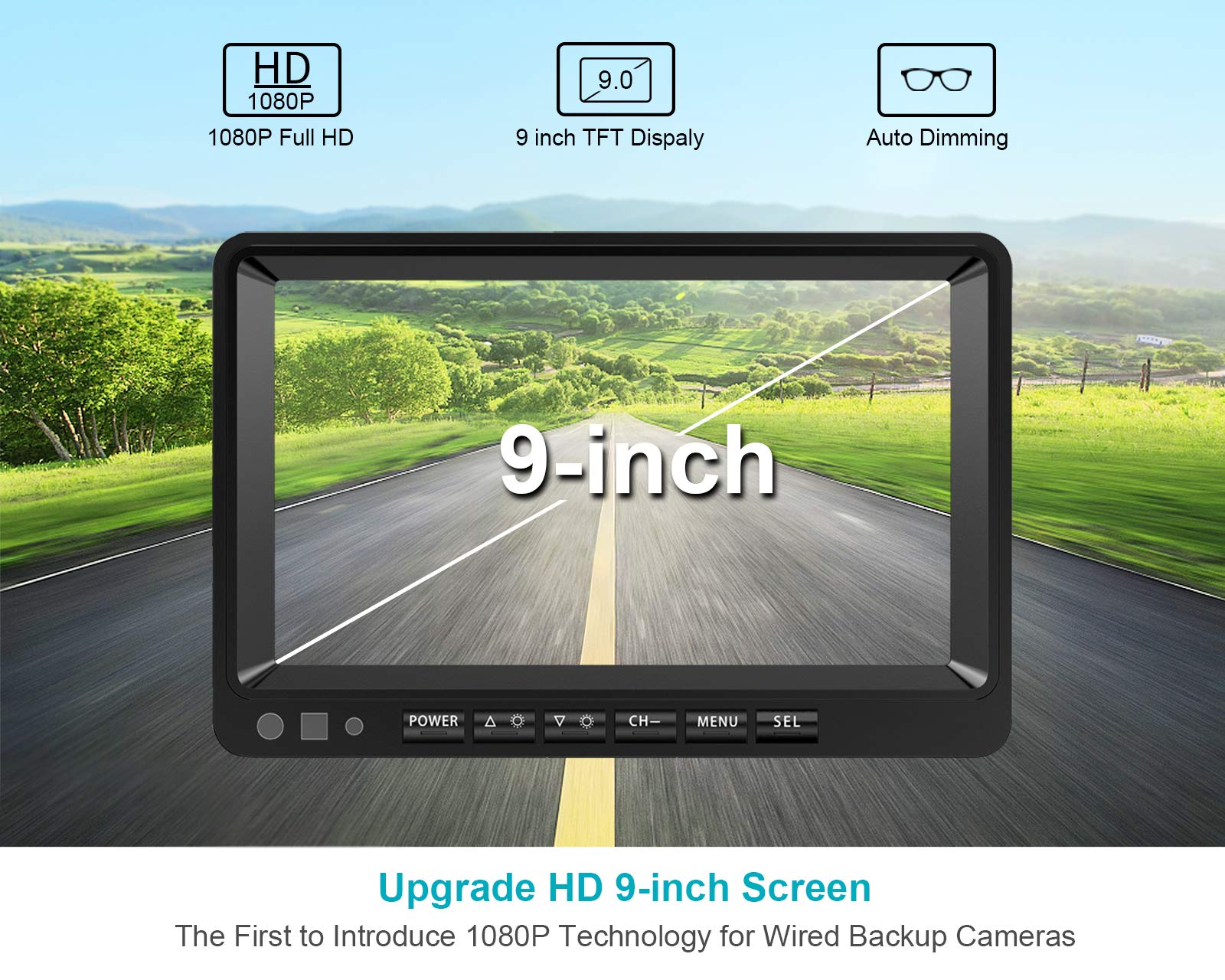 Fookoo ? Hd Backup Camera System Kit, 9''1080P Reversing Monitor+Ip69 Waterproof Rear View Camera, Sharp Ccd Chip, 100% Not Wash