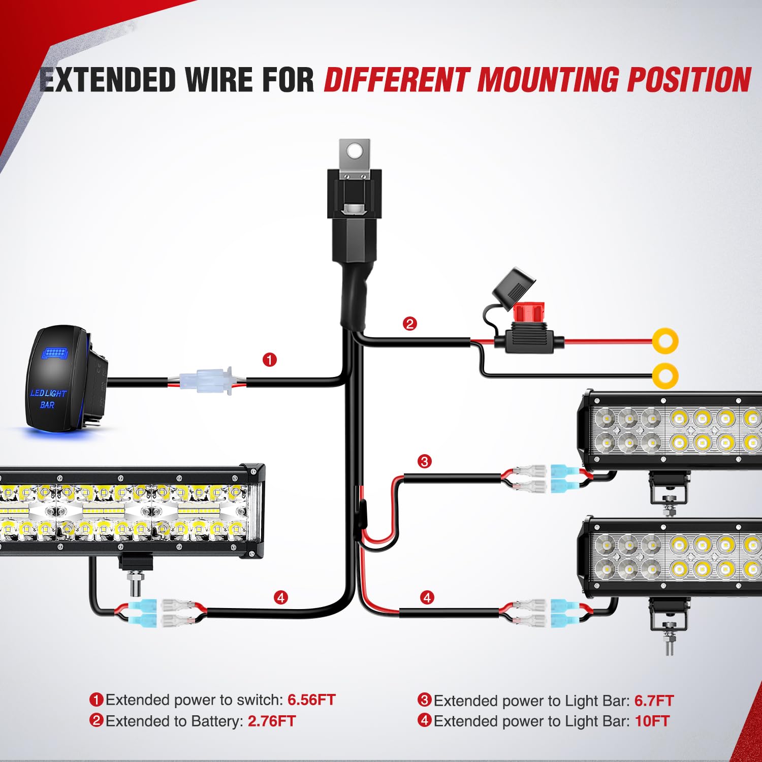 Nilight 12Awg Led Light Bar Wiring Harness Kit 12V On Off 5Pin Rocker Switch Laser Waterproof Toggle Power Relay Blade Fuse For