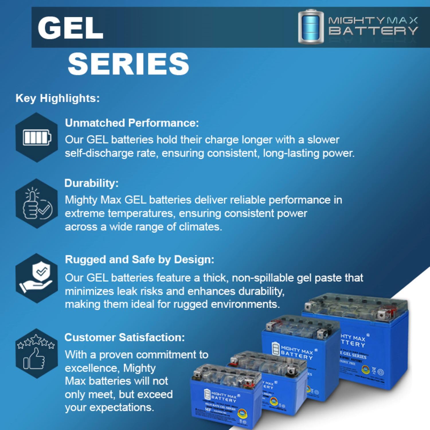 Mighty Max Battery Y50-N18L-A3 Gel -12 Volt 21 Ah, Gel Type, 350 Cca, Rechargeable Maintenance Free Sla Agm Motorcycle Battery