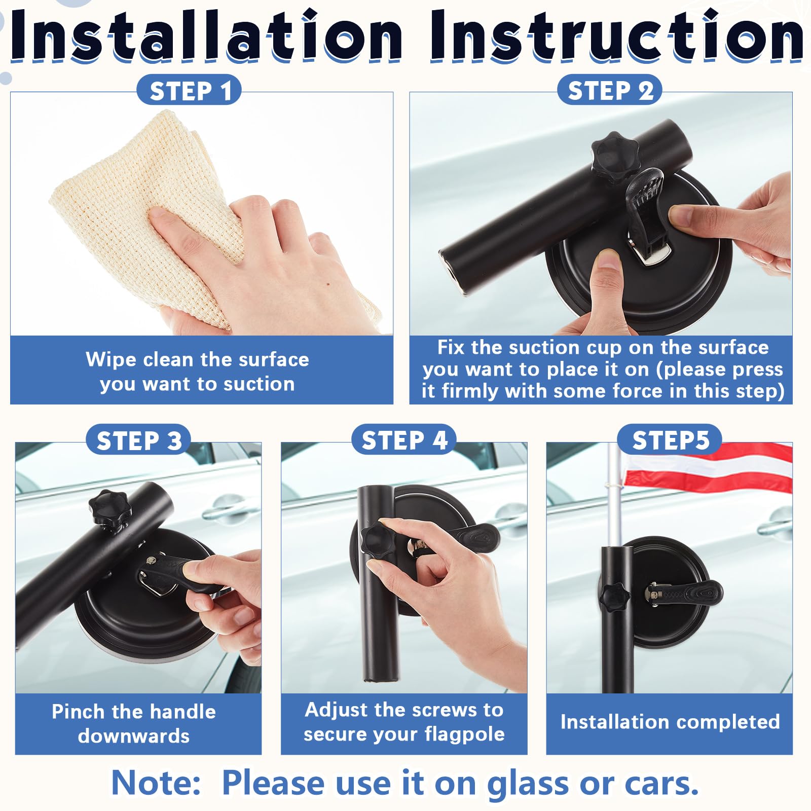 DaisyInner 2 Pcs Suction Cup Car Flag Mount Flag Holder for Truck Pole Holder Suction Cup Mount Compatible with SUV, Truck, RV,