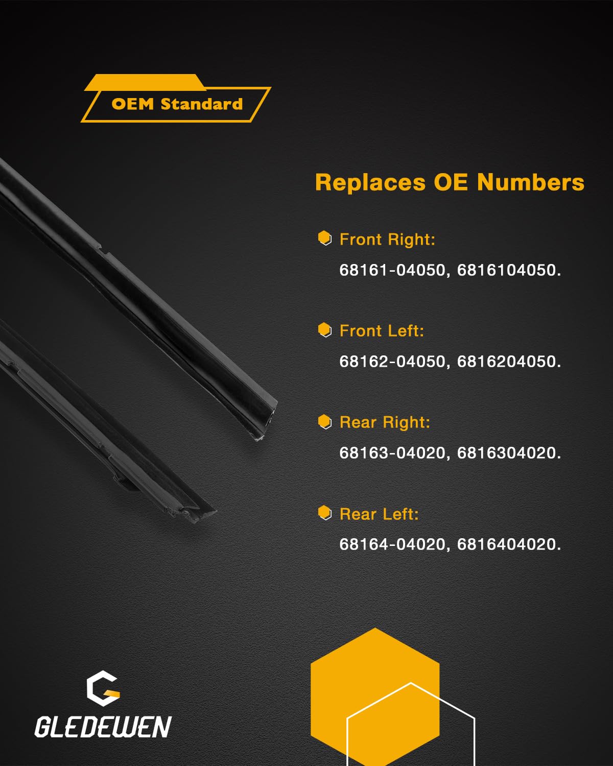 Window Trim Seal, Weather Strip Belt Set, Compatible with 2005-2015 Toyota Tacoma Double Cab, 68161-04050 68162-04050 68163-0402