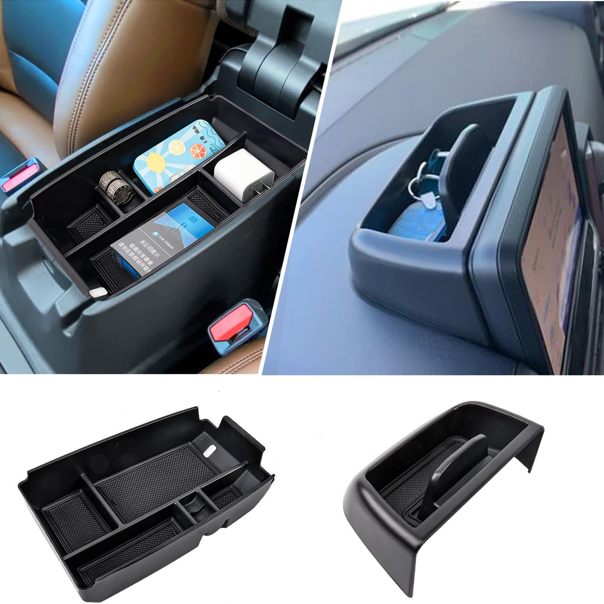 Carwiner 2 Pcs Center Console Organizer Compatible With Ford Bronco Sport Accessories 2021-2024, Armrest Storage Box & Dash Organizer Tray Holder Interior Insert