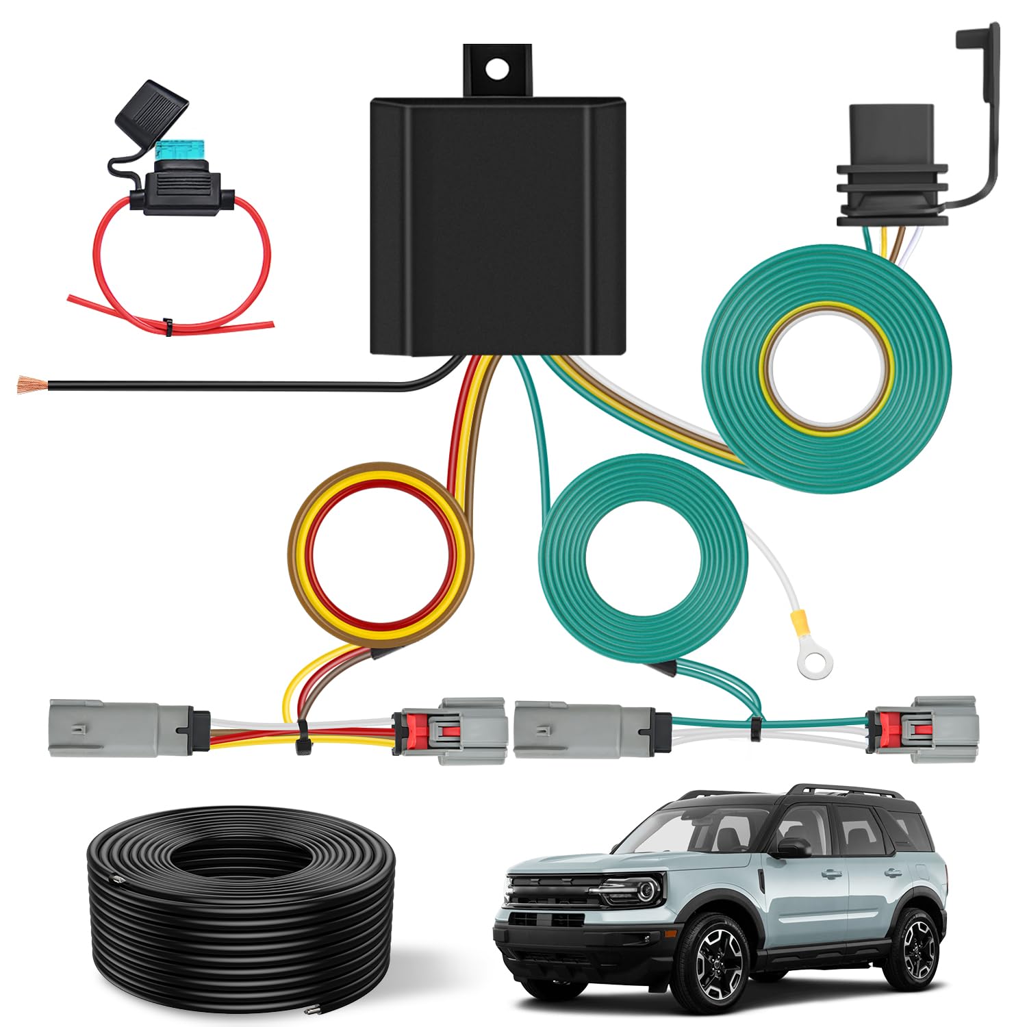 Nilight 4 Pin Trailer Wiring Harness 56462 Vehicle Side Custom for 2021 2022 2023 2024 Ford Bronco Sport Simple Fit Tow Hitch Ac