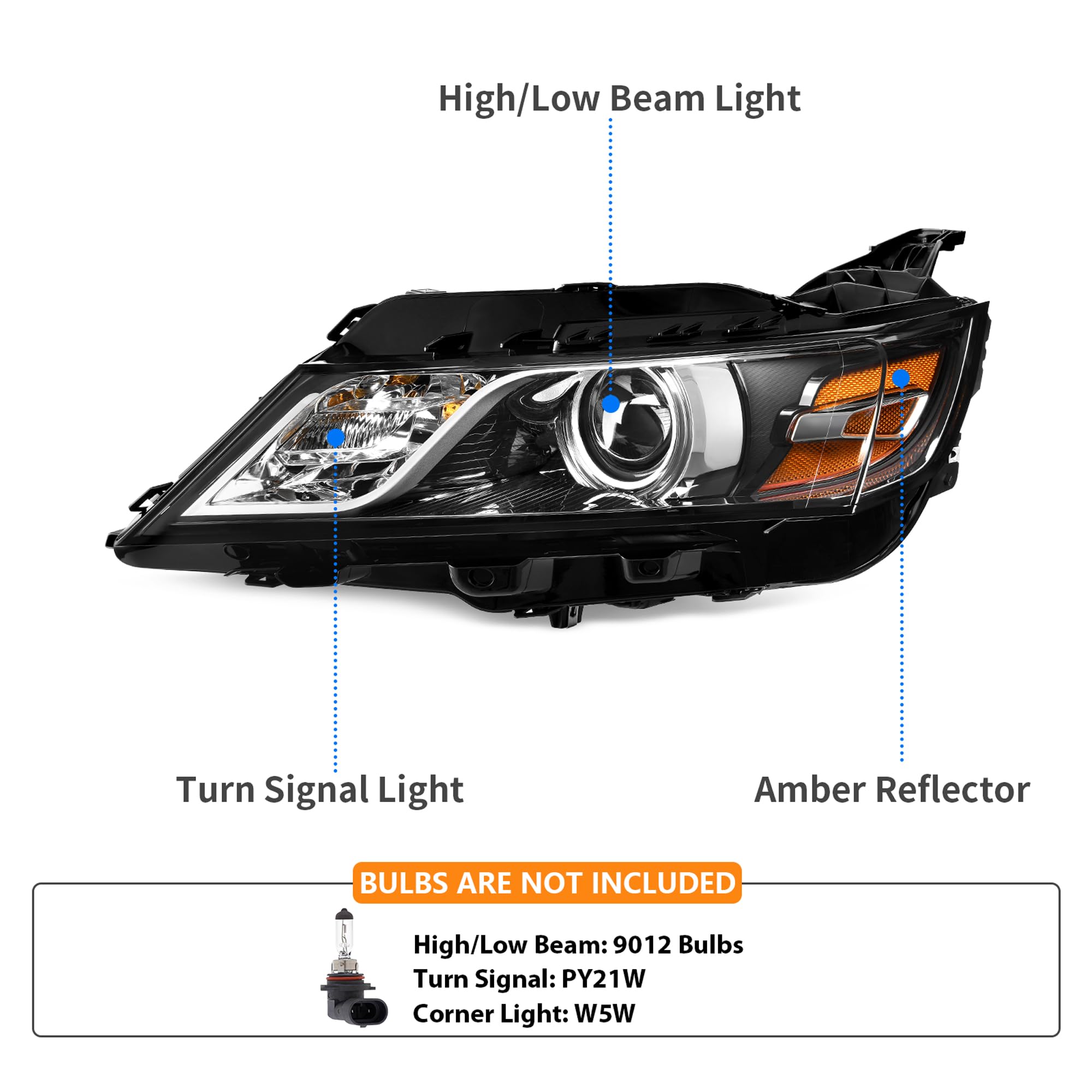 Dwvo Headlights Assembly Compatible With 2014-2020 Chevy Impala Projector Headlamp With Bulbs Halogen Model Black Housing Amber