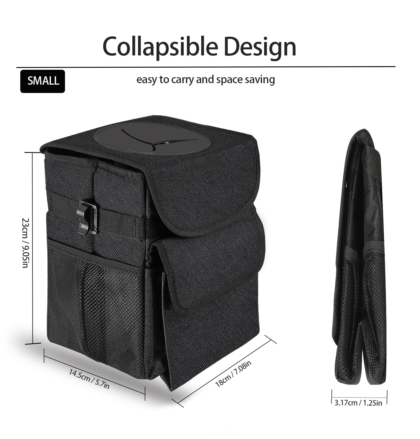 time2go Car Trash Can with Lid and Storage Pockets - 100% Leak-Proof Car Organizer, Waterproof Car Trash bin, Garbage Can