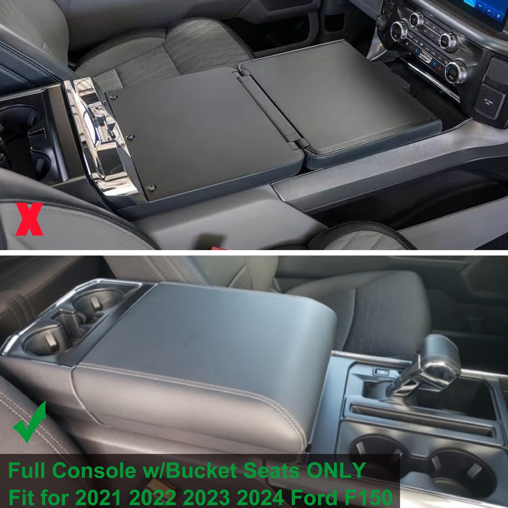 Zxiaochun Center Console Organizer Compatible With 2021 2022 2023 2024 2025 Ford F150 Interior Accessories, Armrest Box Insert Storage Tray (Full Console W/Bucket Seats Only)-Black Trim