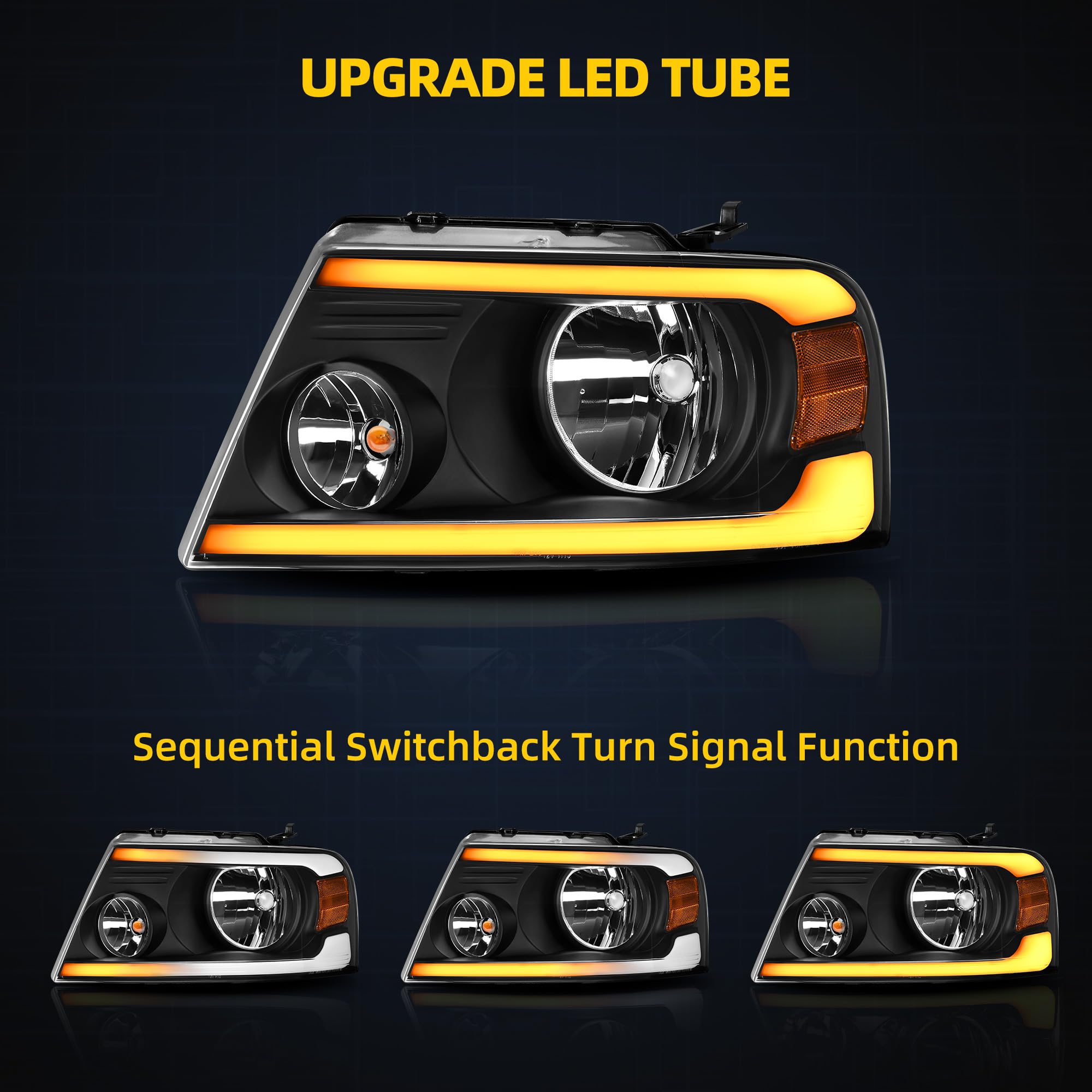 Dwvo Headlights Assembly Compatible With 2004 2005 2006 2007 2008 Ford F-150/2006-2008 Lincoln Mark Lt Headlamp With Led Drl Rep