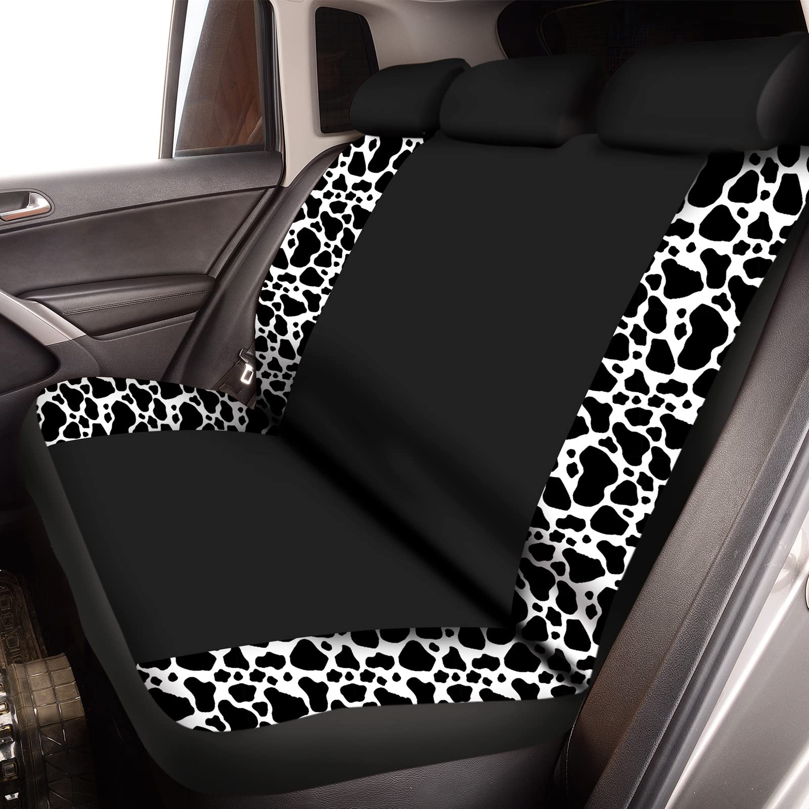 Cow Print Car Seat Covers Full Set For Women Men Cow Print Car Accessories Set Rubber Steering Wheel Cover Car Armrest Pad Cover