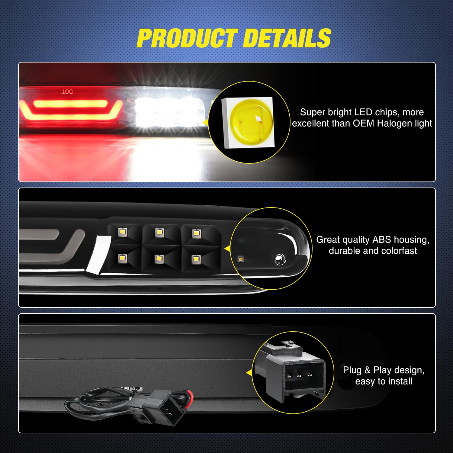 Nilight Third Brake Light High Mount 3Rd Stop Reverse Cargo Led Lighting For Chevy Silverado Gmc Sierra 1500 2500 3500Hd 2007-20