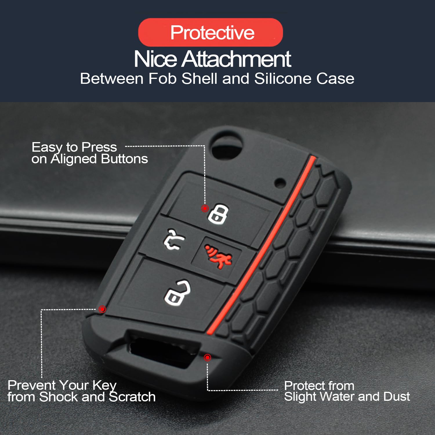 INFIPAR 2pcs Compatible with Volkswagen VW Jetta Golf Polo Tiguan Atlas Flip 4 Buttons Black Key Fob Cover Case Key Chain Protec