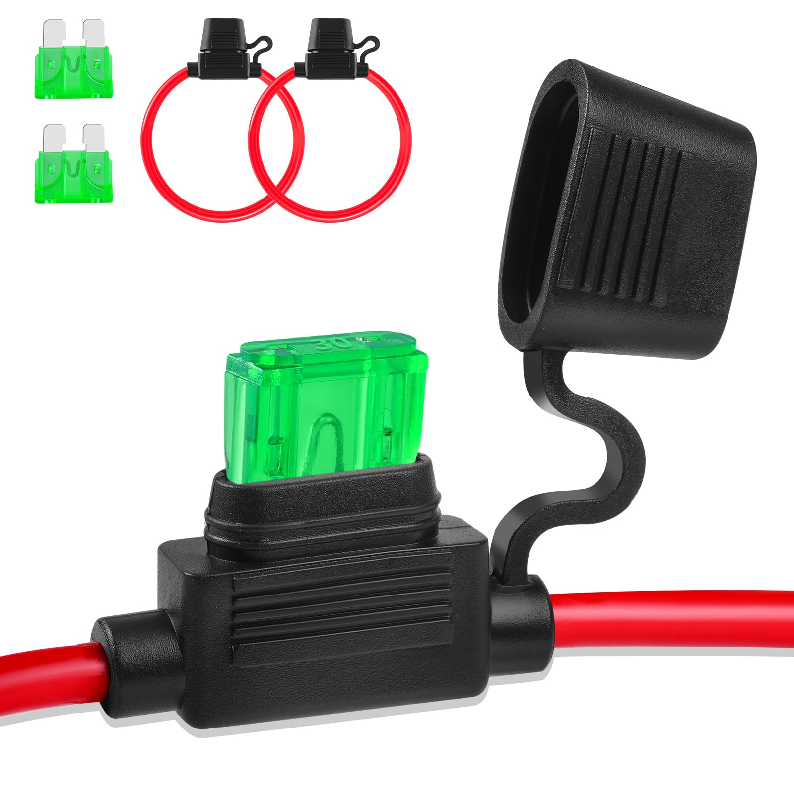 Inline Fuse Holder 12V 2 Pieces, Standard 12 Gauge Fuse Holder 13.8 Inch, Blade Fuse Holder With Waterproof Cap Car Fuses For Au