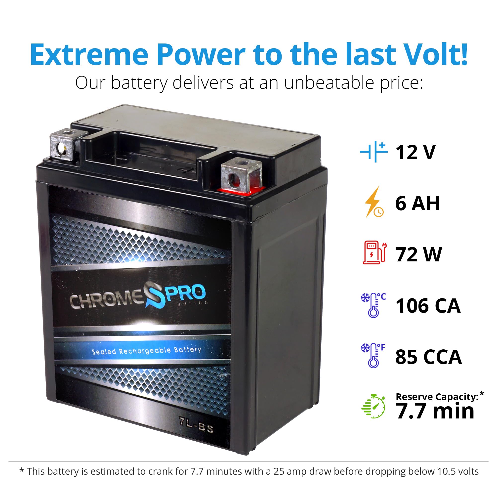 Chrome S Pro 7L-Bs Maintenance-Free 12V 7Ah Battery Replacement For Atv, Motorcycle, Jet Skis, Scooter, Utv, And More - Nut And